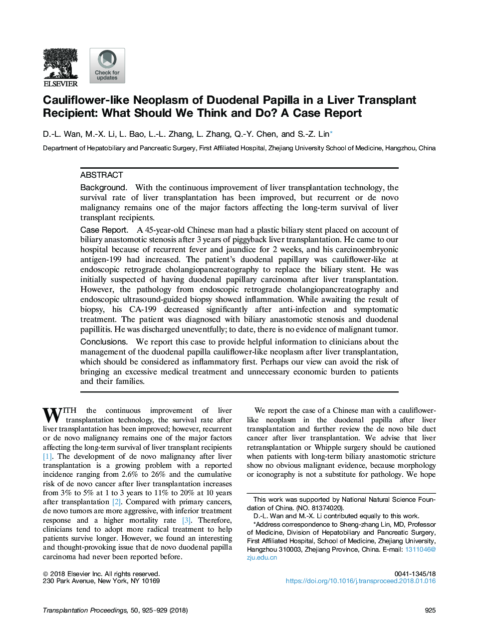 Cauliflower-like Neoplasm of Duodenal Papilla in a Liver Transplant Recipient: What Should We Think and Do? A Case Report