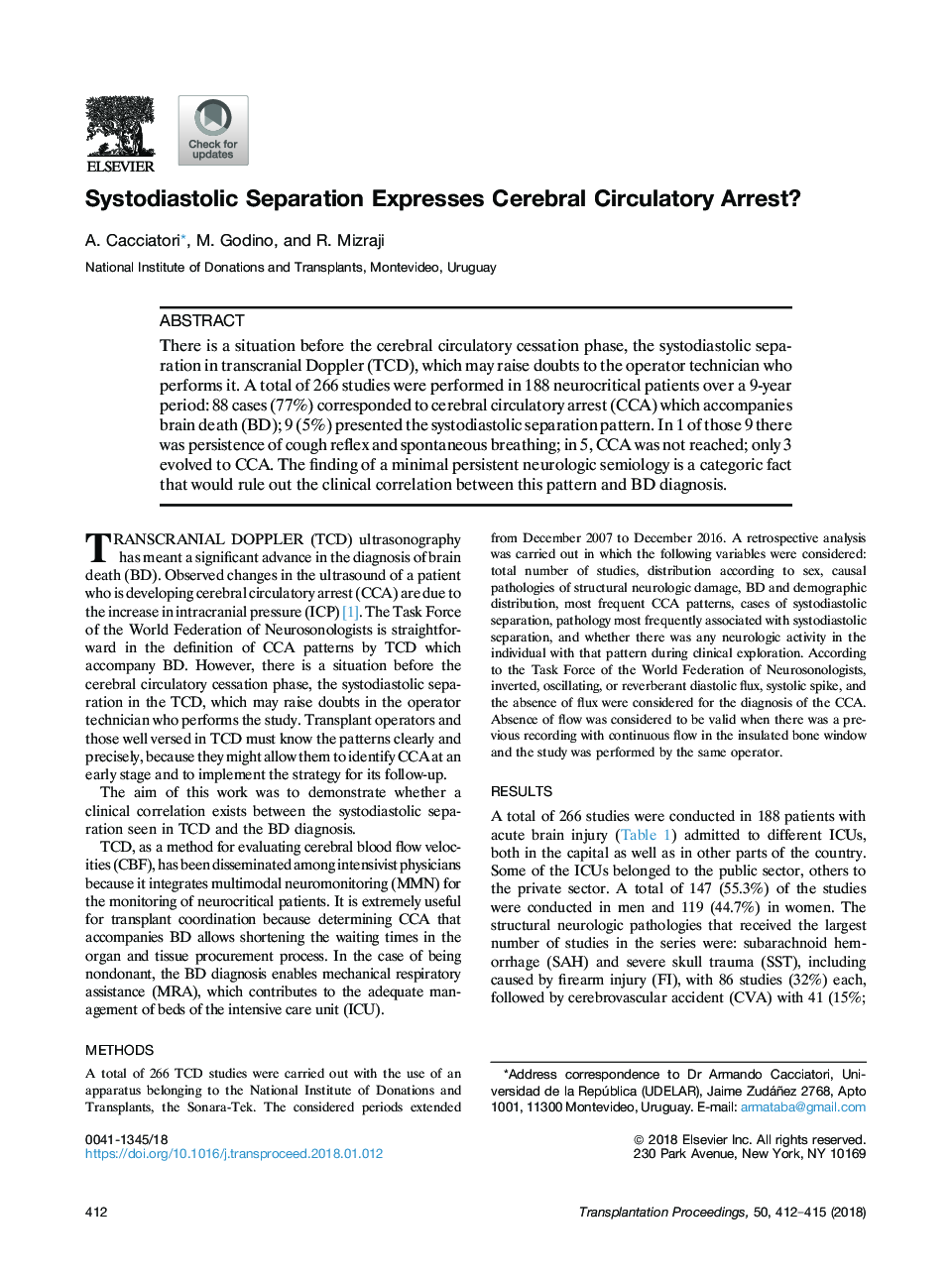 Systodiastolic Separation Expresses Cerebral Circulatory Arrest?