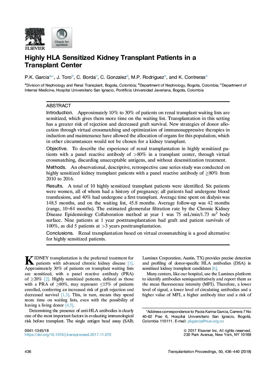 Highly HLA Sensitized Kidney Transplant Patients in a Transplant Center