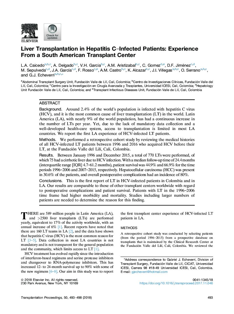 Liver Transplantation in Hepatitis C-Infected Patients: Experience From a South American Transplant Center