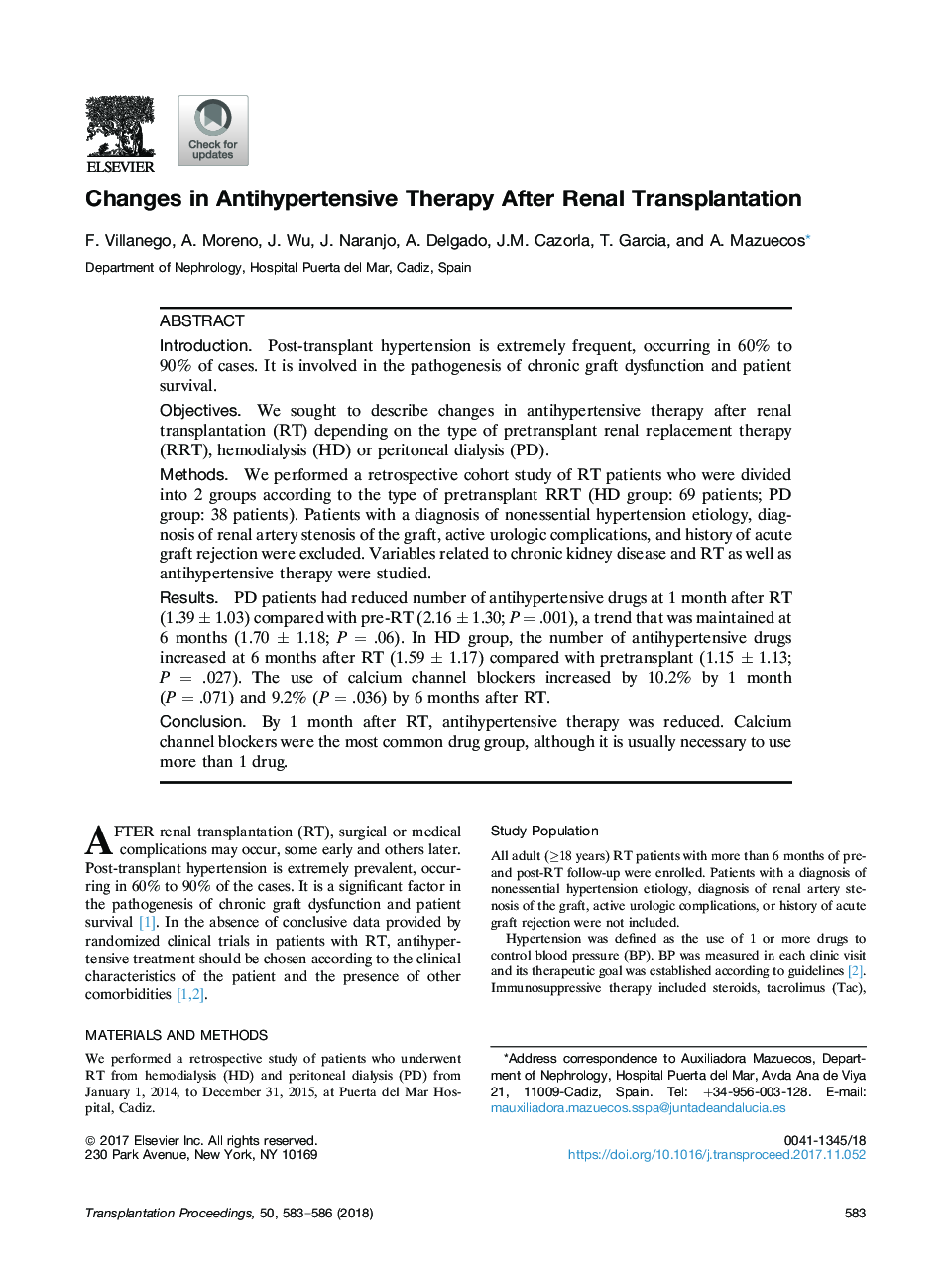 Changes in Antihypertensive Therapy After Renal Transplantation