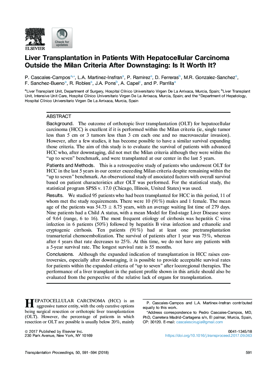 Liver Transplantation in Patients With Hepatocellular Carcinoma Outside the Milan Criteria After Downstaging: Is It Worth It?