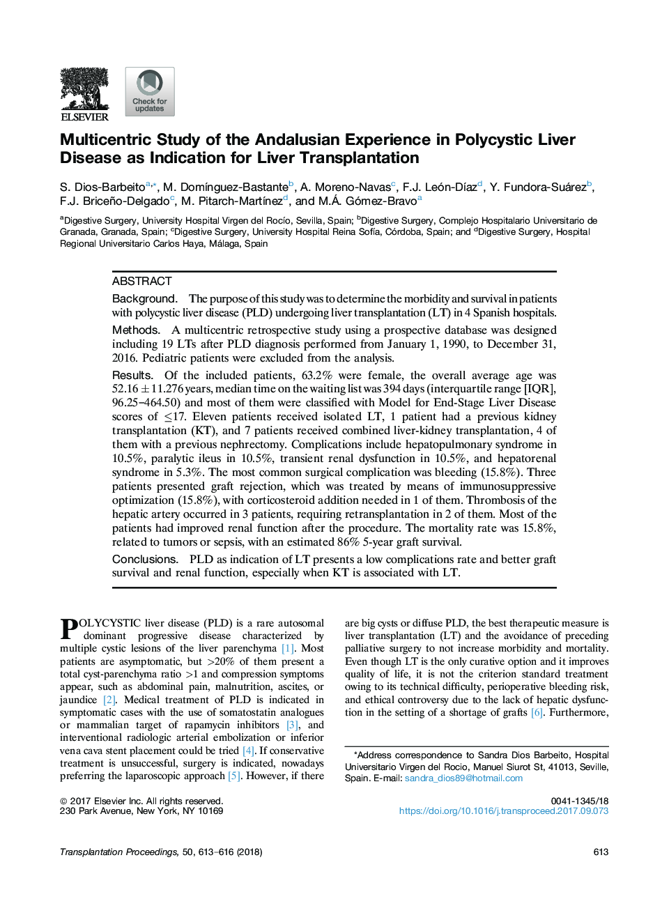 Multicentric Study of the Andalusian Experience in Polycystic Liver Disease as Indication for Liver Transplantation