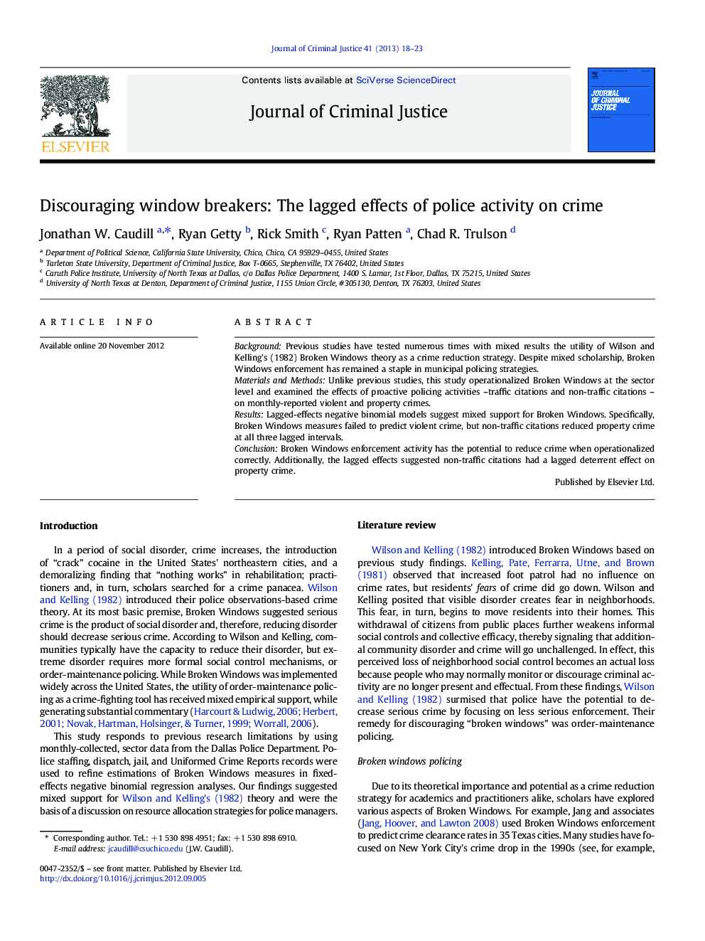 Discouraging window breakers: The lagged effects of police activity on crime