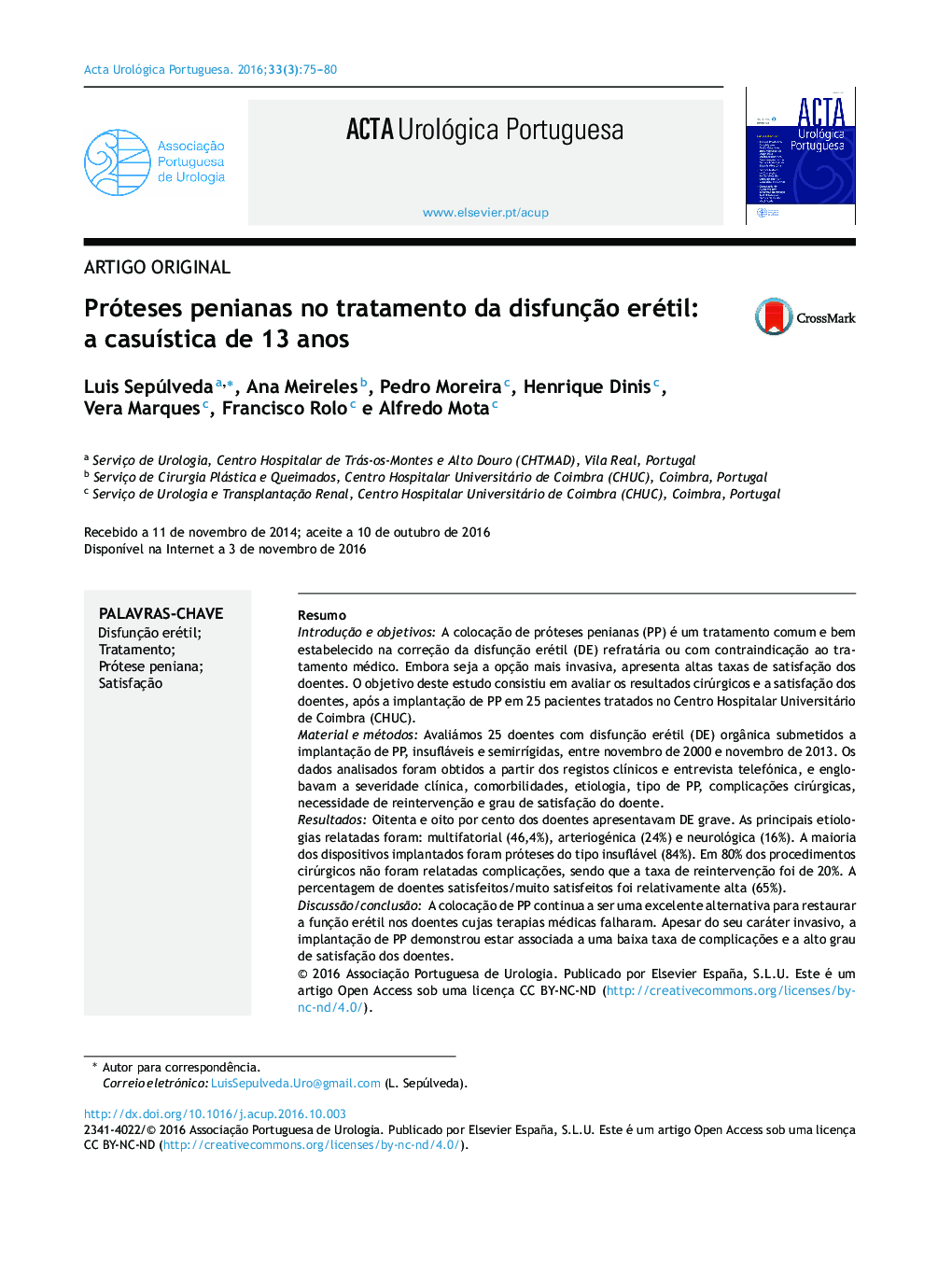 Próteses penianas no tratamento da disfunçÃ£o erétil: a casuÃ­stica de 13 anos