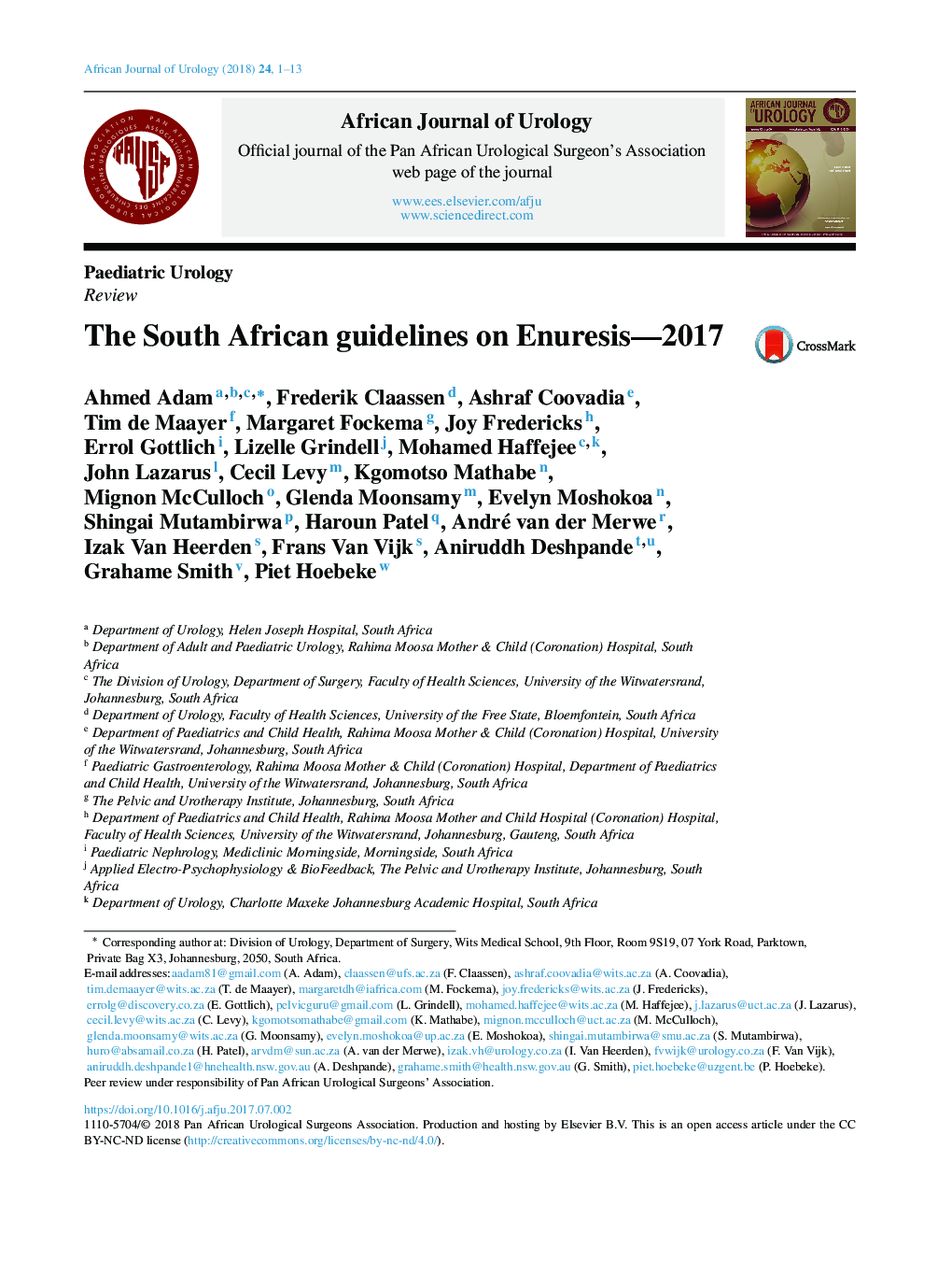 The South African guidelines on Enuresis-2017