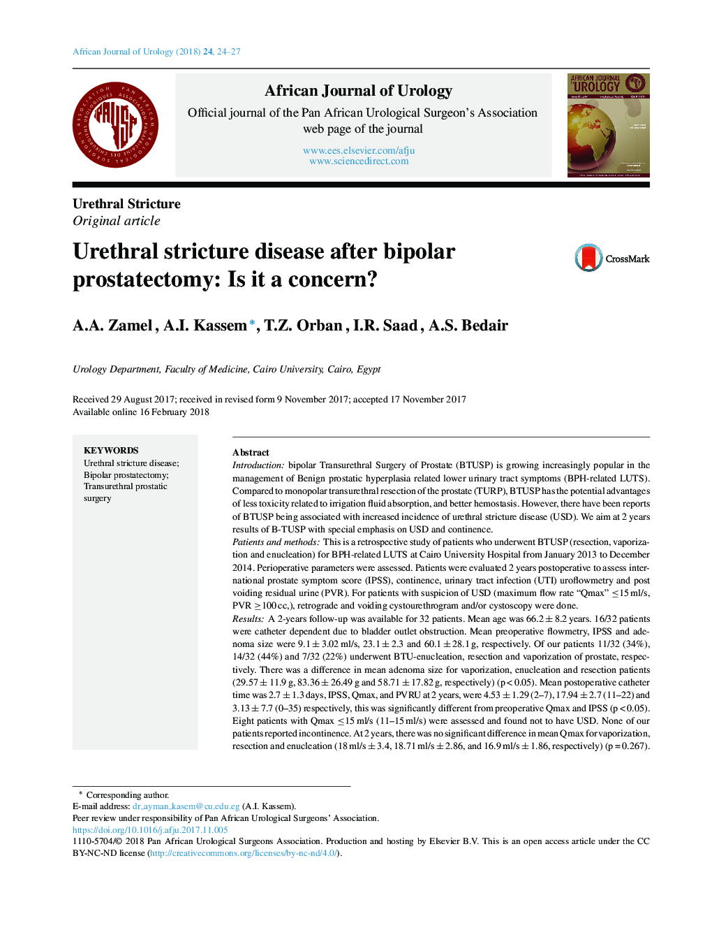 Urethral stricture disease after bipolar prostatectomy: Is it a concern?