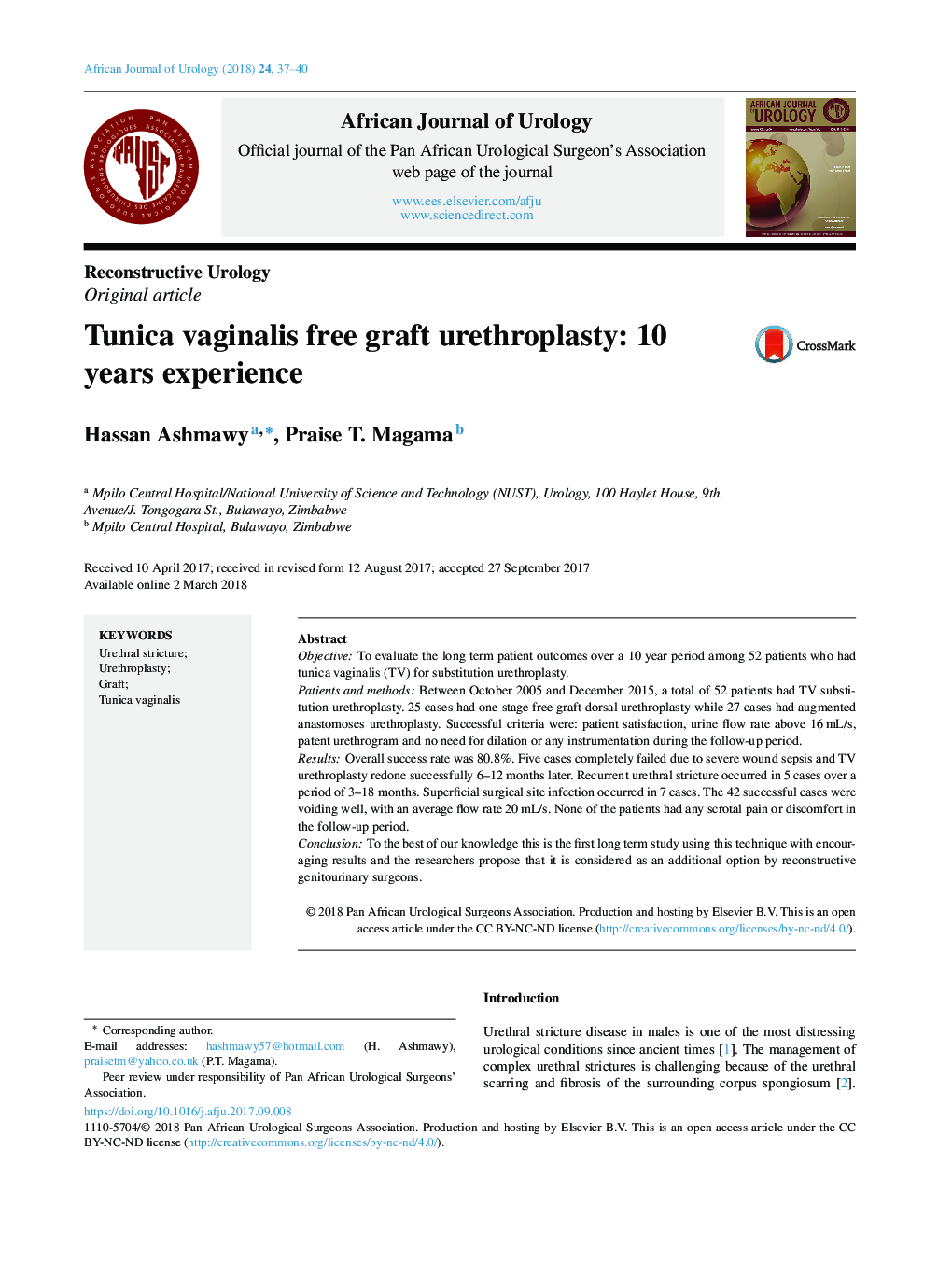 Tunica vaginalis free graft urethroplasty: 10 years experience