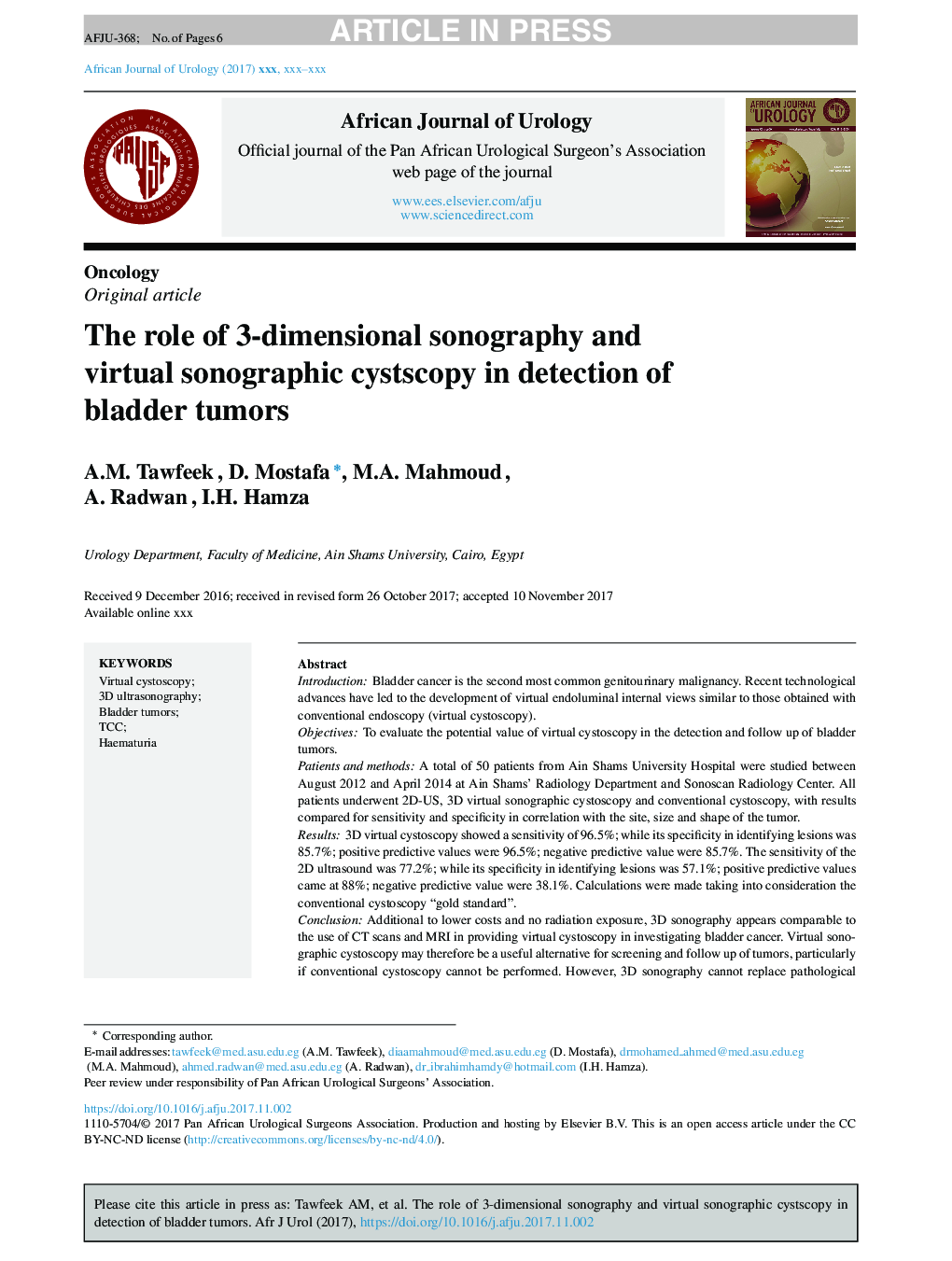 The role of 3-dimensional sonography and virtual sonographic cystscopy in detection of bladder tumors