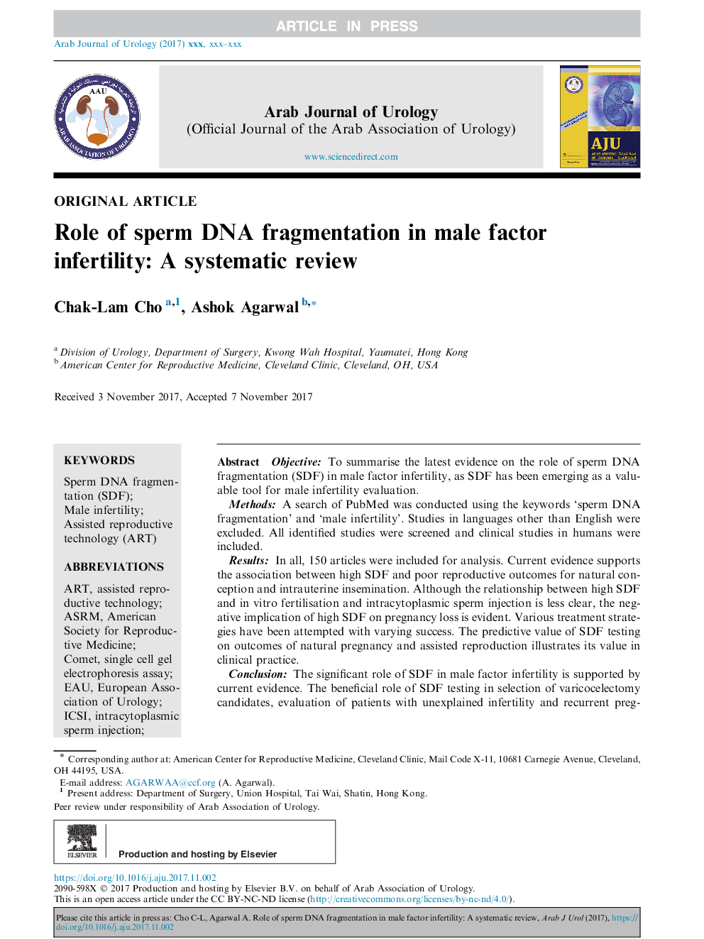 عکس صفحه اول مقاله: Role of sperm DNA fragmentation in male factor infertility: A systematic review Role of sperm DNA fragmentation in male factor infertility: A systematic review