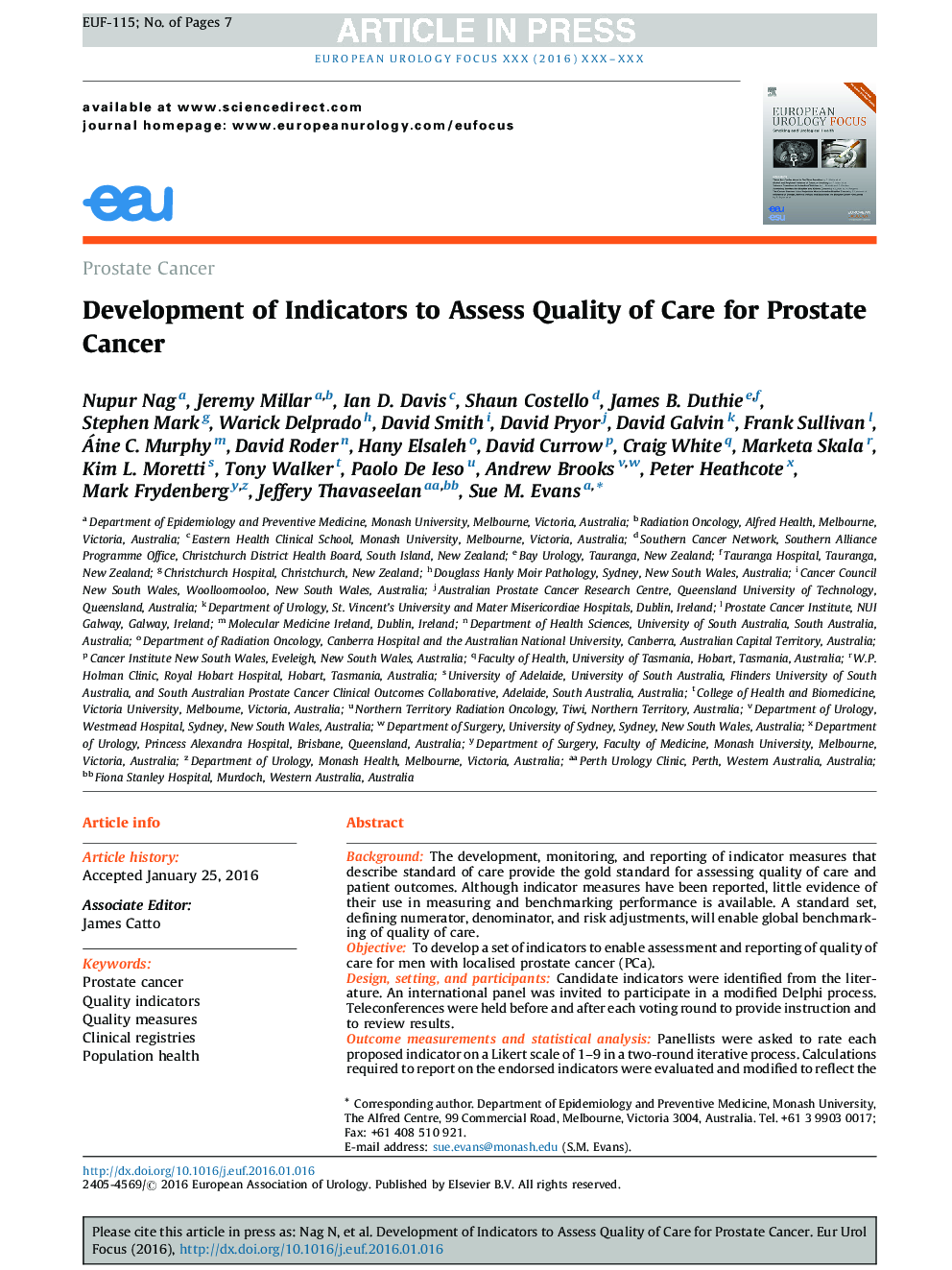 Development of Indicators to Assess Quality of Care for Prostate Cancer