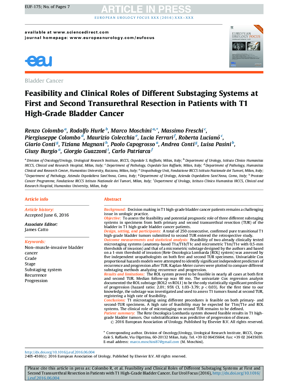 Feasibility and Clinical Roles of Different Substaging Systems at First and Second Transurethral Resection in Patients with T1 High-Grade Bladder Cancer