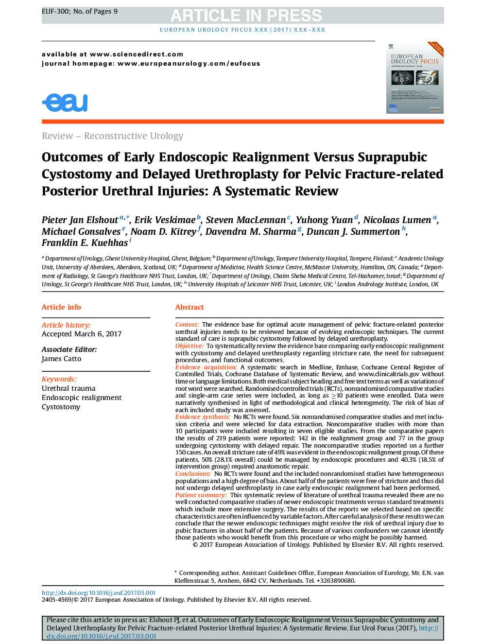 Outcomes of Early Endoscopic Realignment Versus Suprapubic Cystostomy and Delayed Urethroplasty for Pelvic Fracture-related Posterior Urethral Injuries: A Systematic Review
