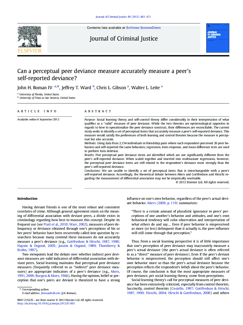 Can a perceptual peer deviance measure accurately measure a peer's self-reported deviance?