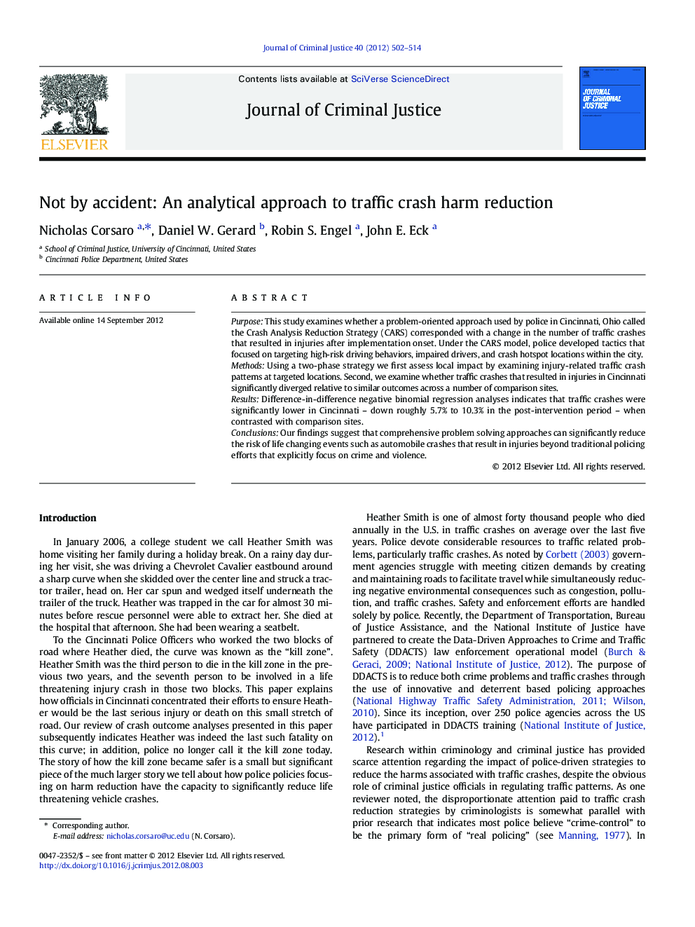 Not by accident: An analytical approach to traffic crash harm reduction
