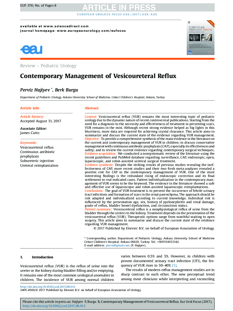 Contemporary Management of Vesicoureteral Reflux