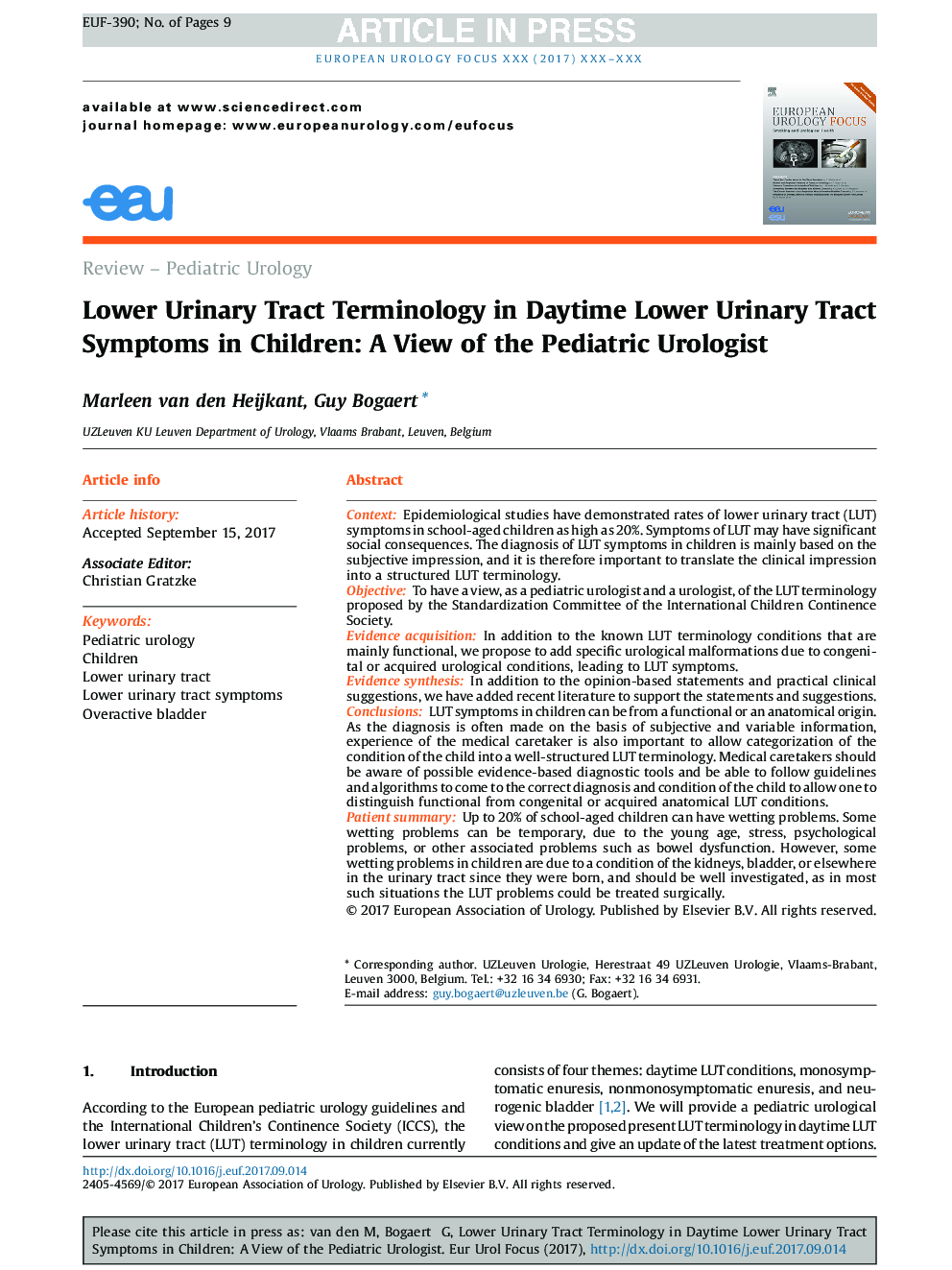 ترمینولوژی ترشح ادرار در نشانه های دستگاه ادراری روزانه در کودکان: دیدگاه اورولوژیست اطفال 