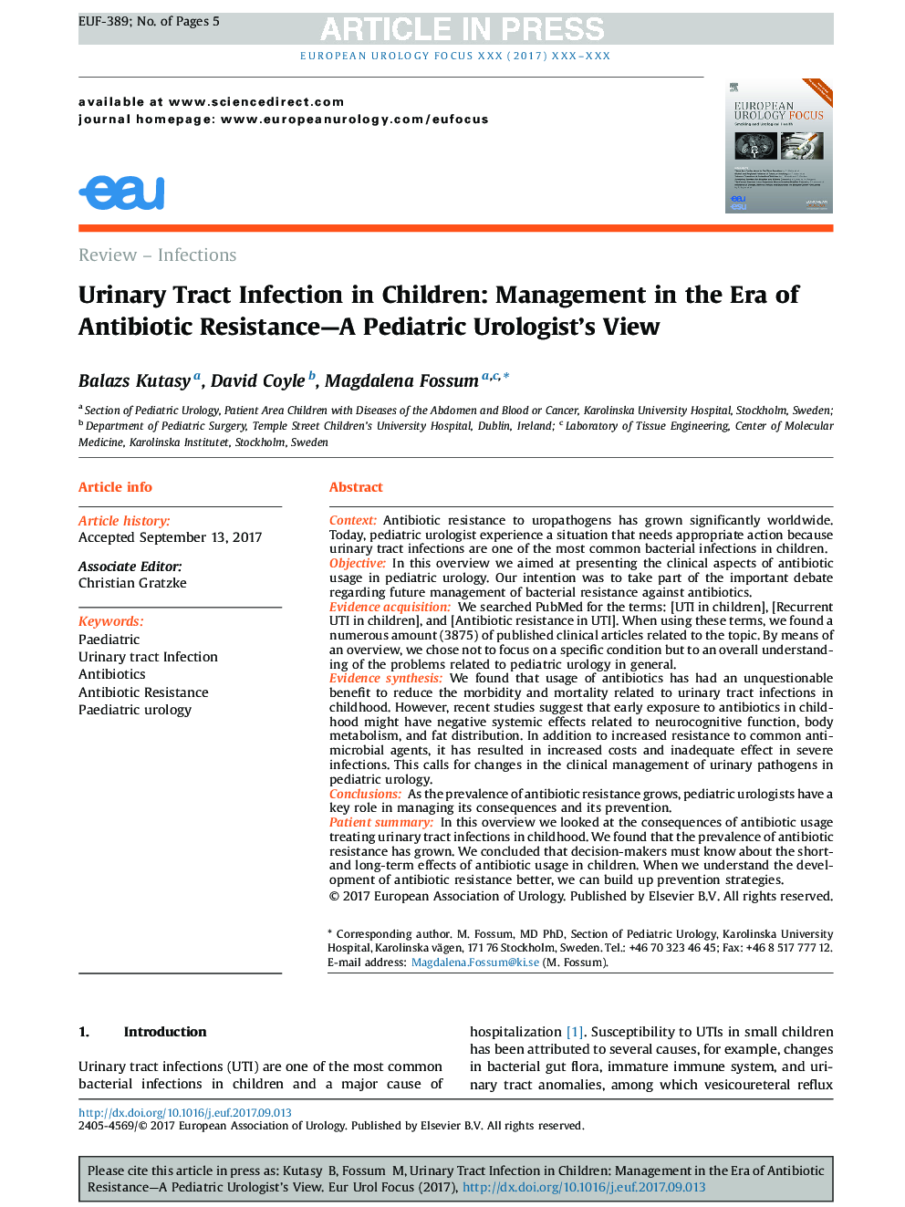 عفونت ادراری در کودکان: مدیریت در دوران مقاومت آنتی بیوتیکی - مشاهده یولوژیست اطفال 