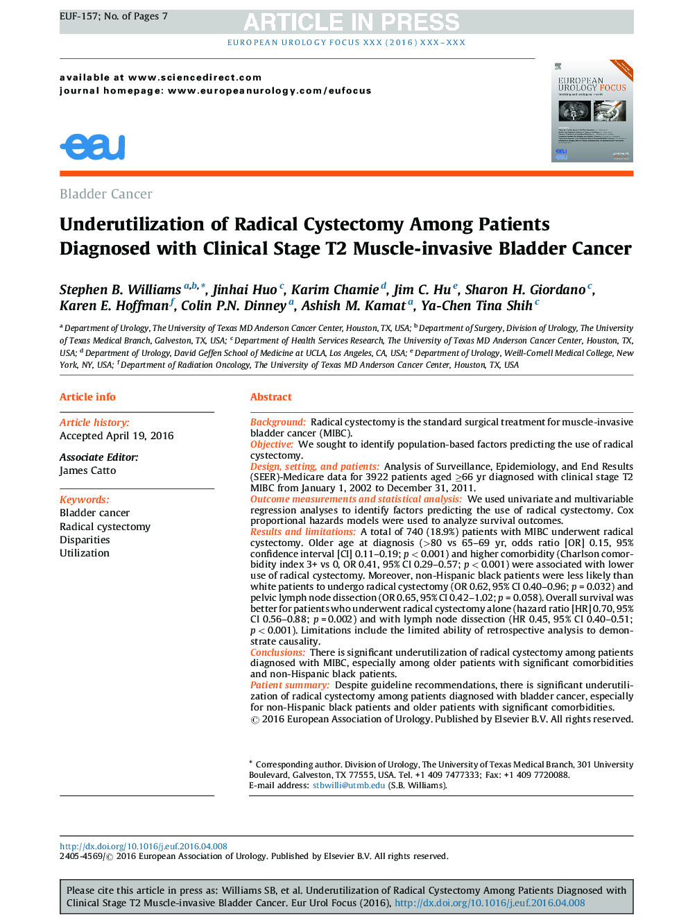 Underutilization of Radical Cystectomy Among Patients Diagnosed with Clinical Stage T2 Muscle-invasive Bladder Cancer