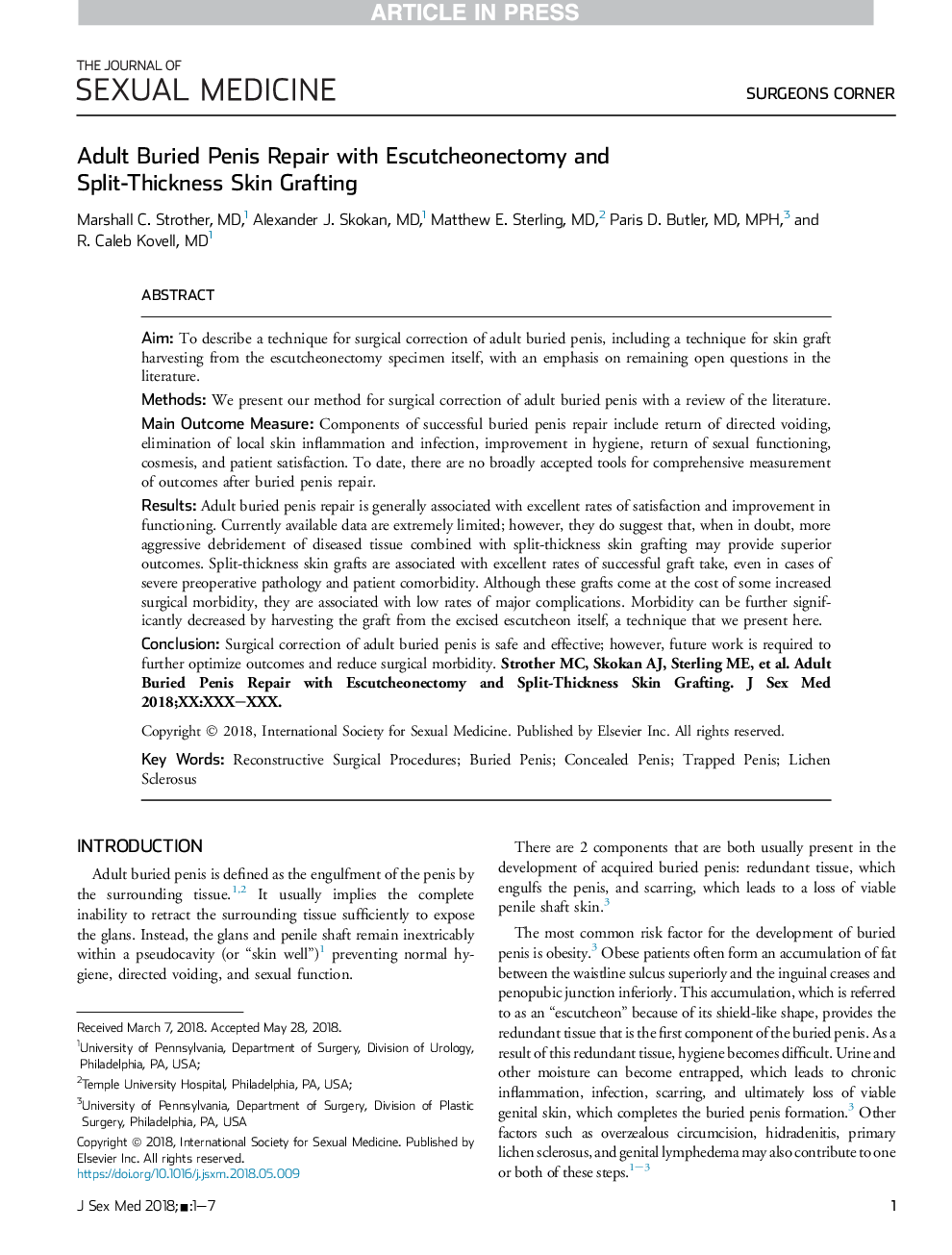 Adult Buried Penis Repair with Escutcheonectomy and Split-Thickness Skin Grafting