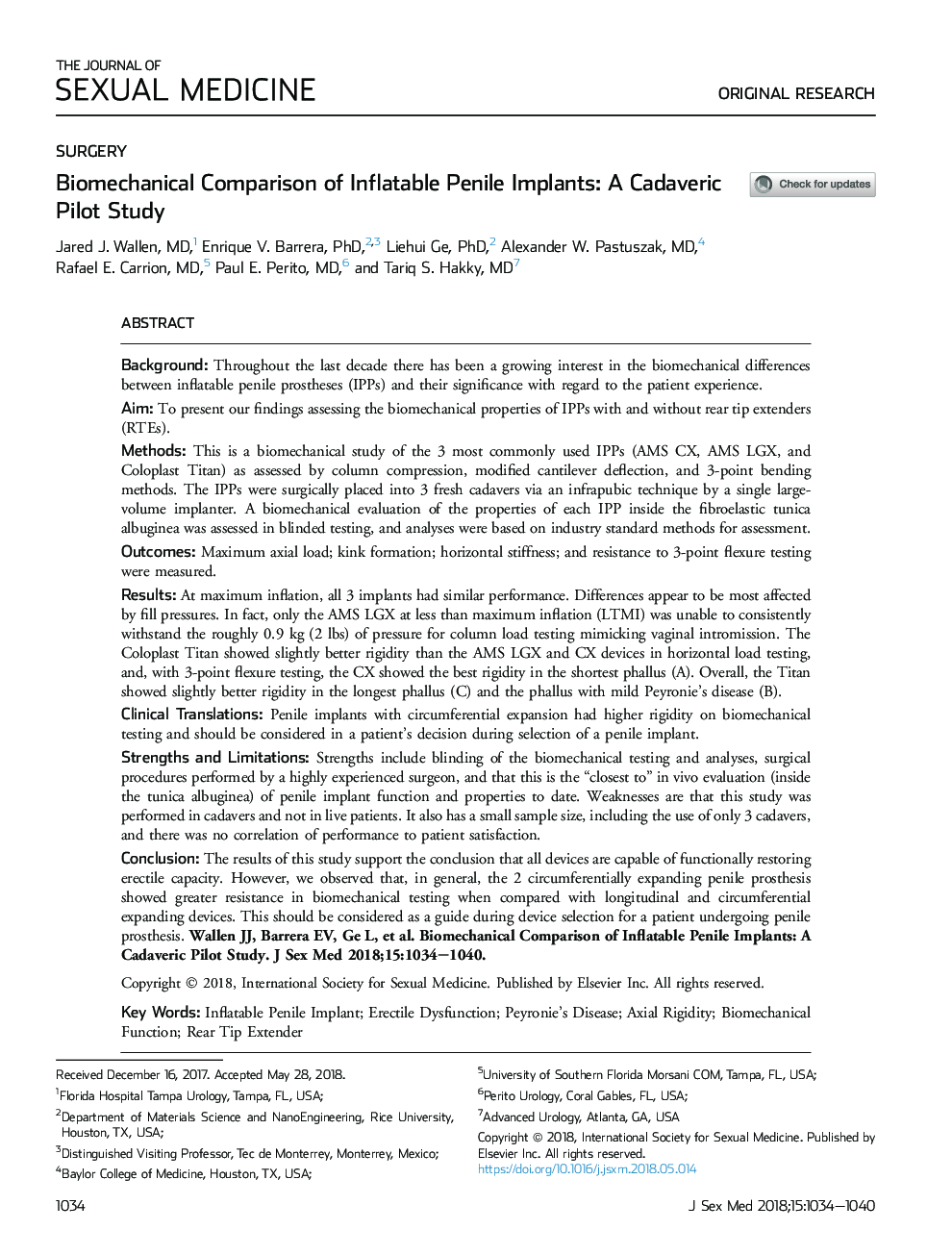 Biomechanical Comparison of Inflatable Penile Implants: A Cadaveric Pilot Study