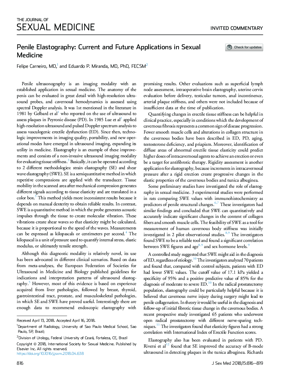 Penile Elastography: Current and Future Applications in Sexual Medicine