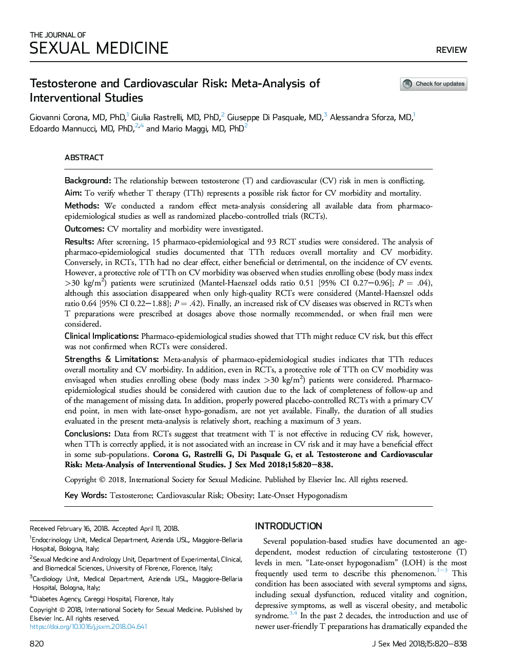 Testosterone and Cardiovascular Risk: Meta-Analysis of Interventional Studies