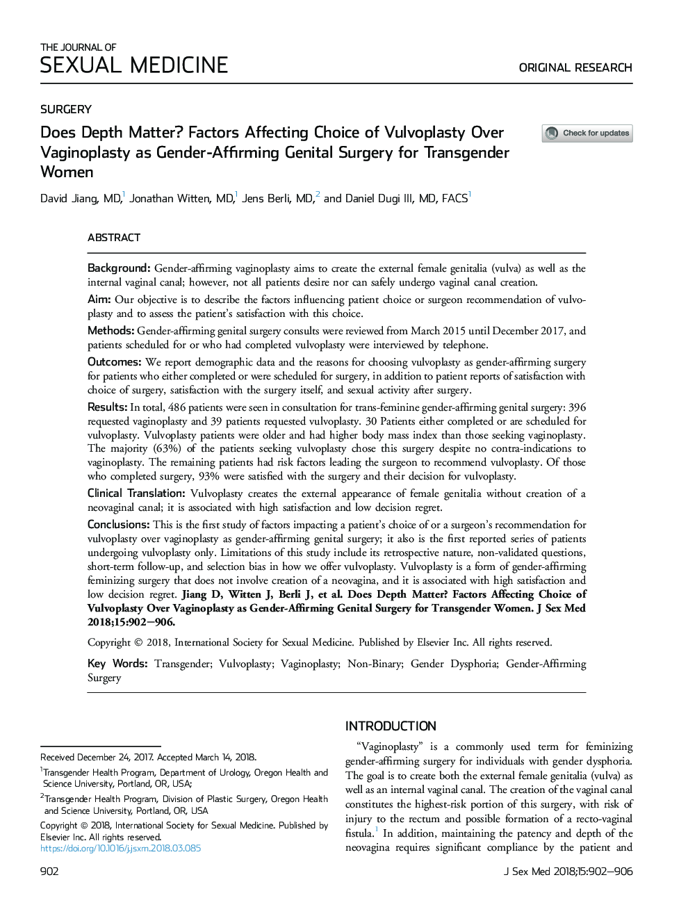 Does Depth Matter? Factors Affecting Choice of Vulvoplasty Over Vaginoplasty as Gender-Affirming Genital Surgery for Transgender Women