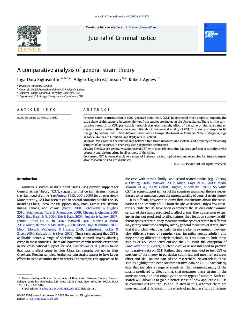A comparative analysis of general strain theory