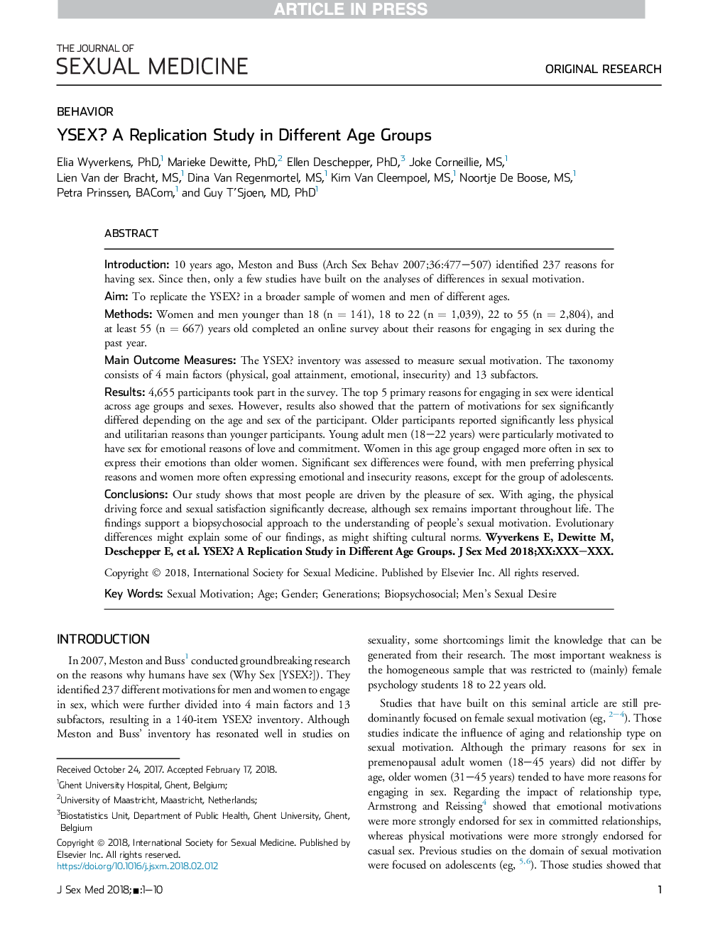 YSEX? A Replication Study in Different Age Groups