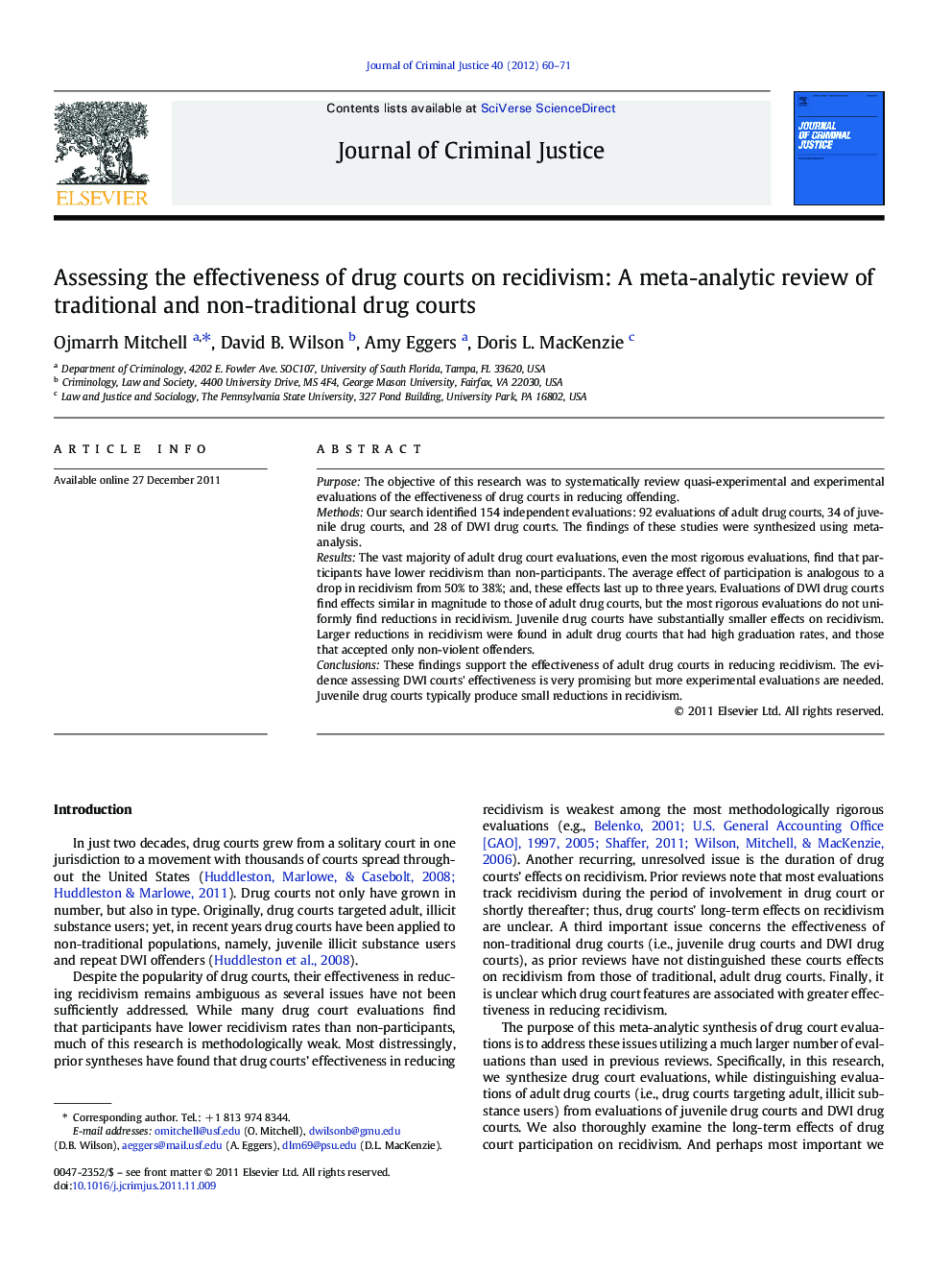 Assessing the effectiveness of drug courts on recidivism: A meta-analytic review of traditional and non-traditional drug courts
