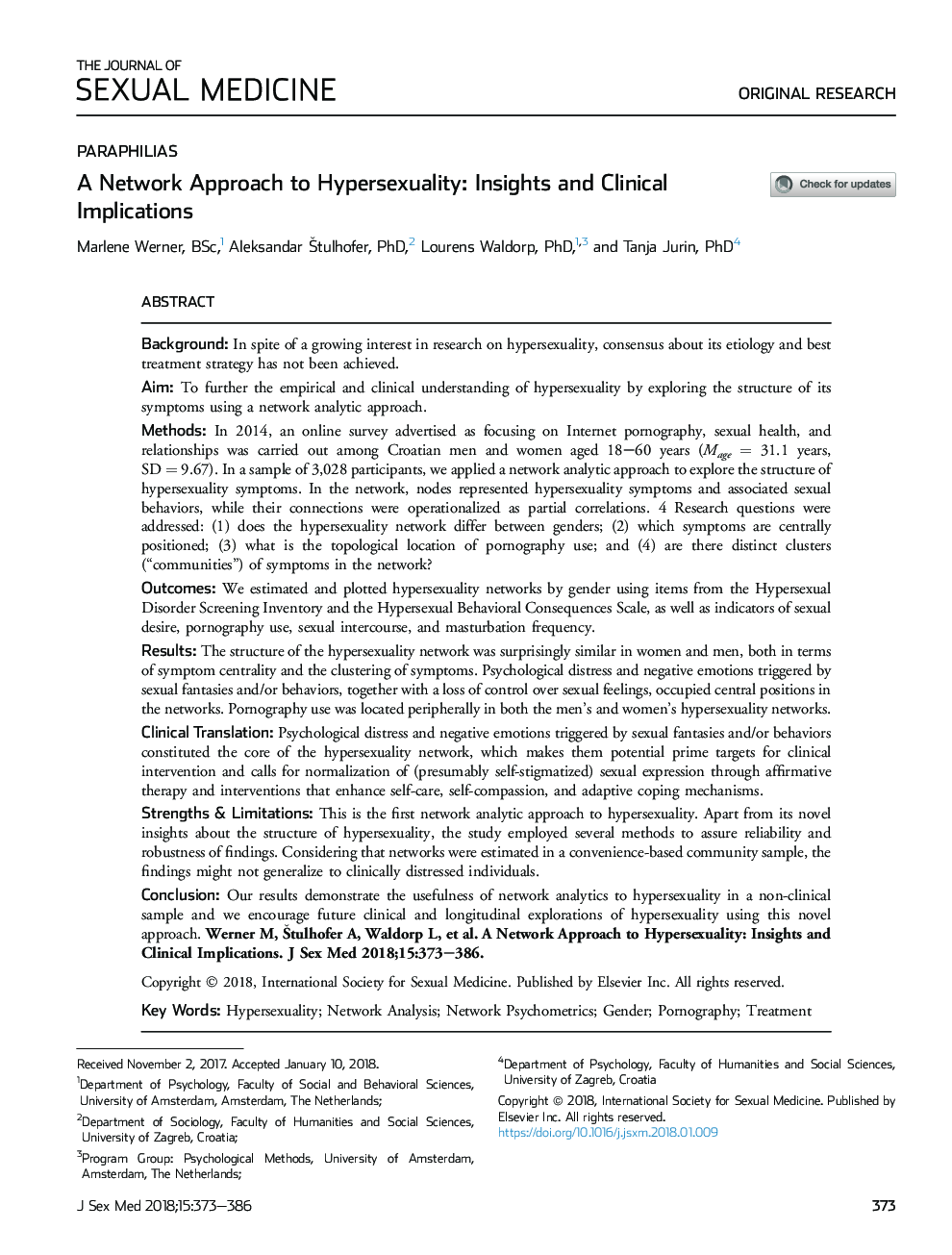 A Network Approach to Hypersexuality: Insights and Clinical Implications