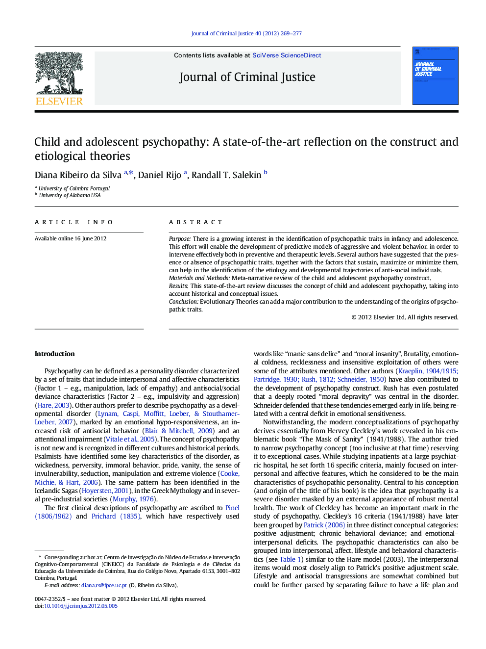 Child and adolescent psychopathy: A state-of-the-art reflection on the construct and etiological theories