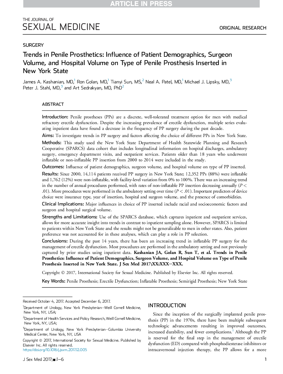 Trends in Penile Prosthetics: Influence of Patient Demographics, Surgeon Volume, and Hospital Volume on Type of Penile Prosthesis Inserted in New York State