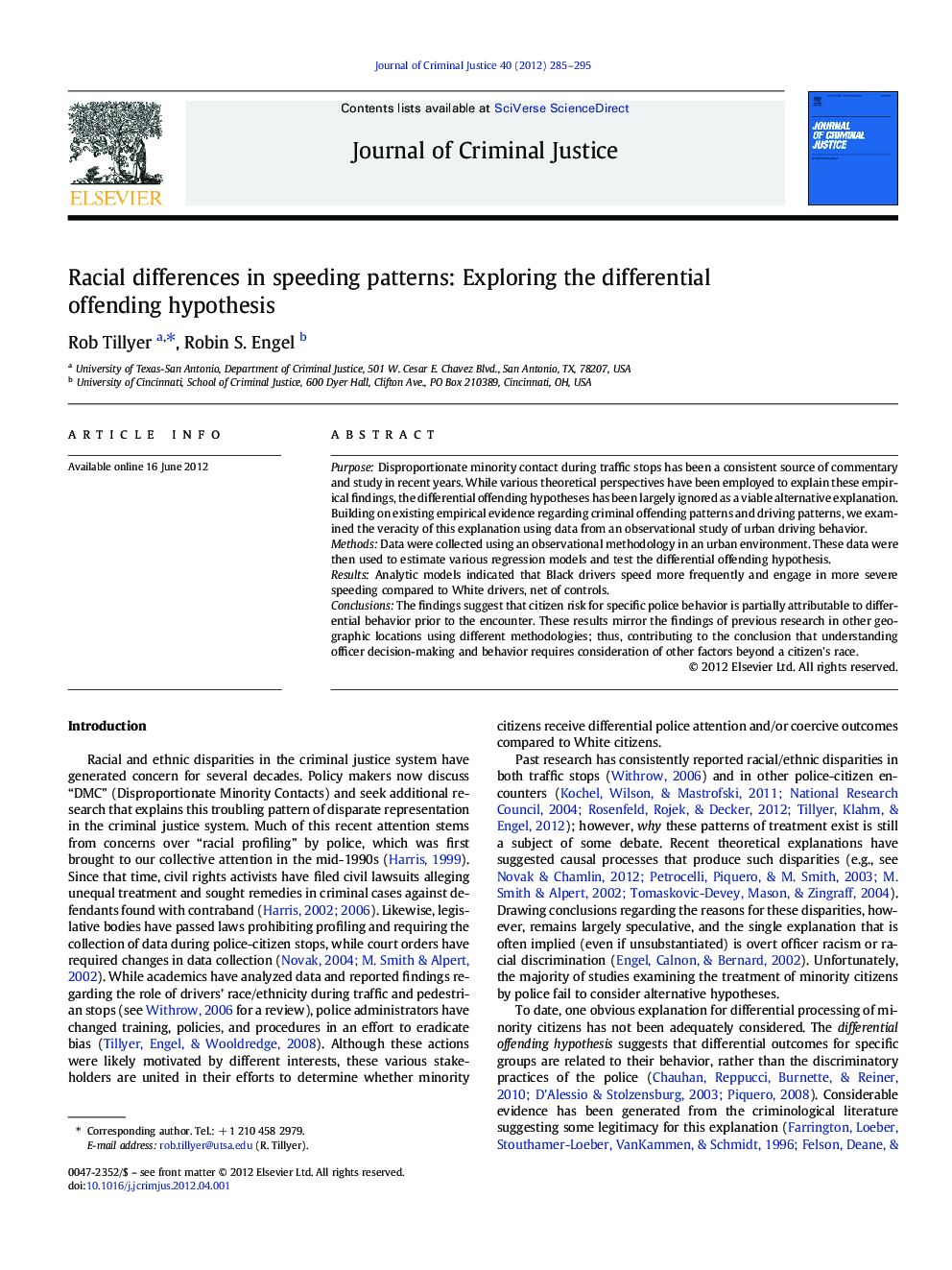 Racial differences in speeding patterns: Exploring the differential offending hypothesis