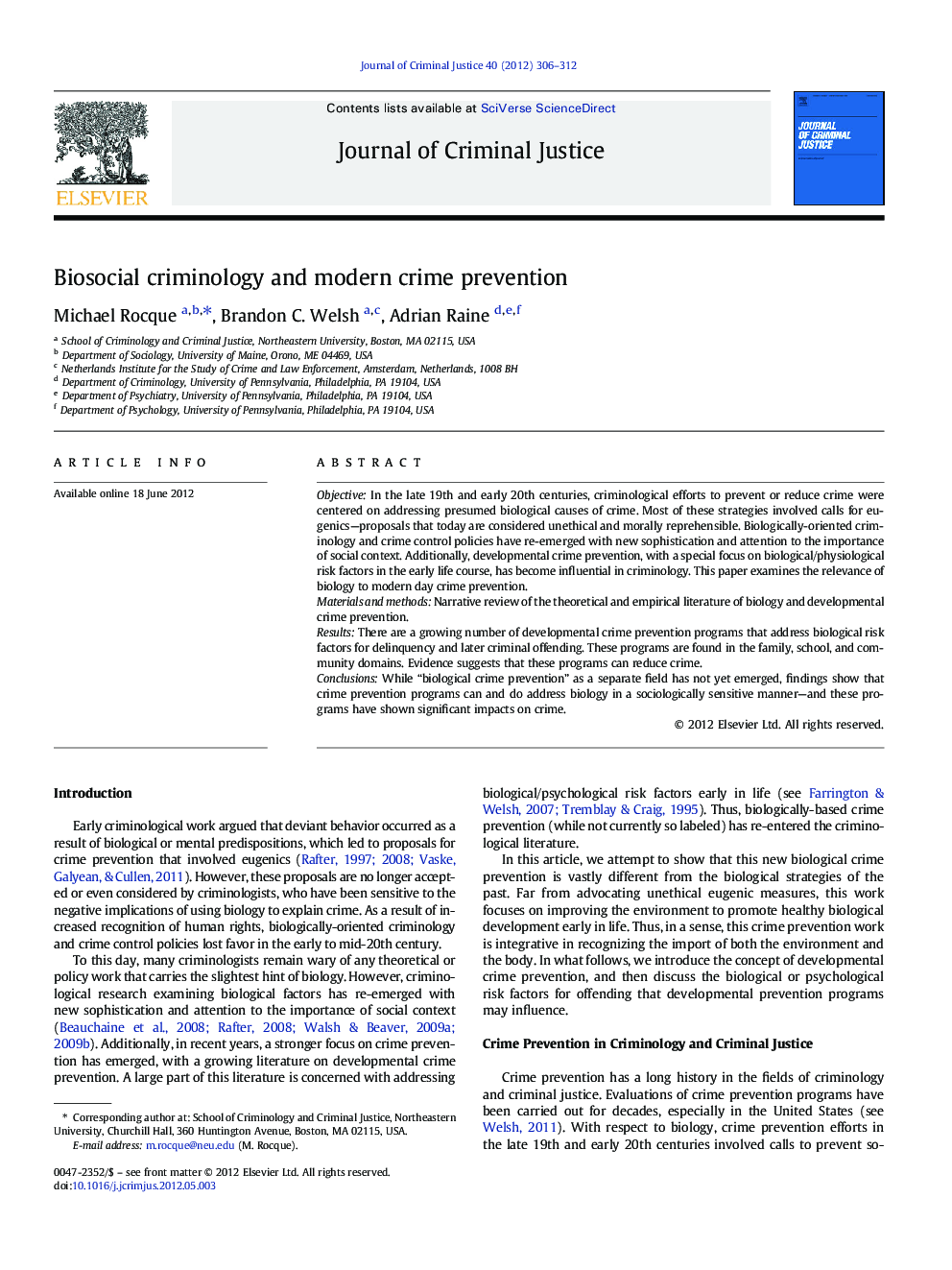 عکس صفحه اول مقاله: Biosocial criminology and modern crime prevention Biosocial criminology and modern crime prevention