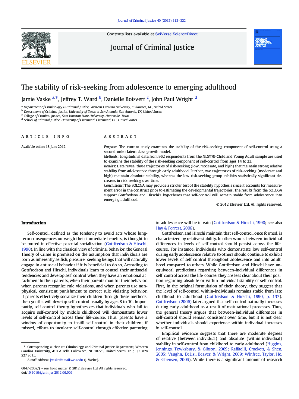 The stability of risk-seeking from adolescence to emerging adulthood