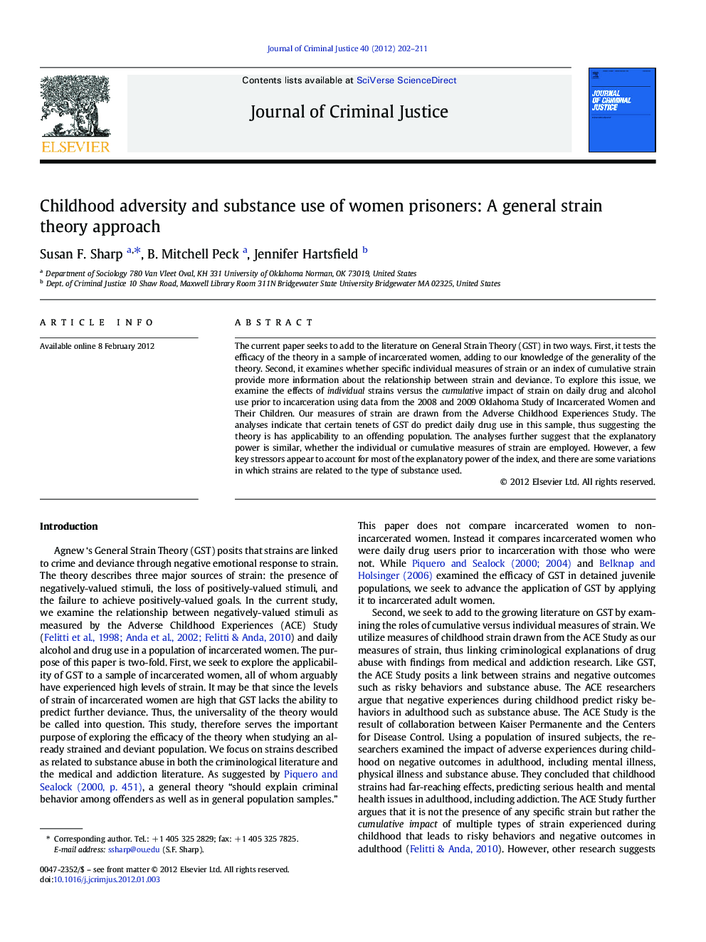 عکس صفحه اول مقاله: Childhood adversity and substance use of women prisoners: A general strain theory approach Childhood adversity and substance use of women prisoners: A general strain theory approach