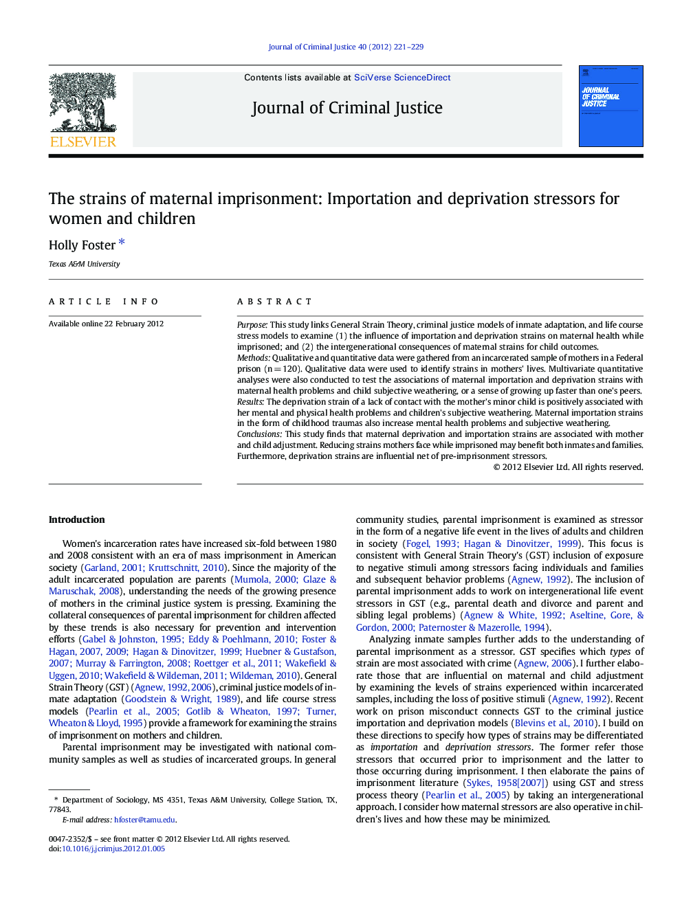 The strains of maternal imprisonment: Importation and deprivation stressors for women and children