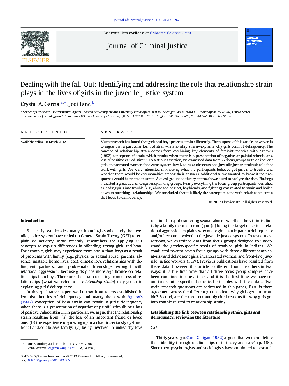 Dealing with the fall-Out: Identifying and addressing the role that relationship strain plays in the lives of girls in the juvenile justice system