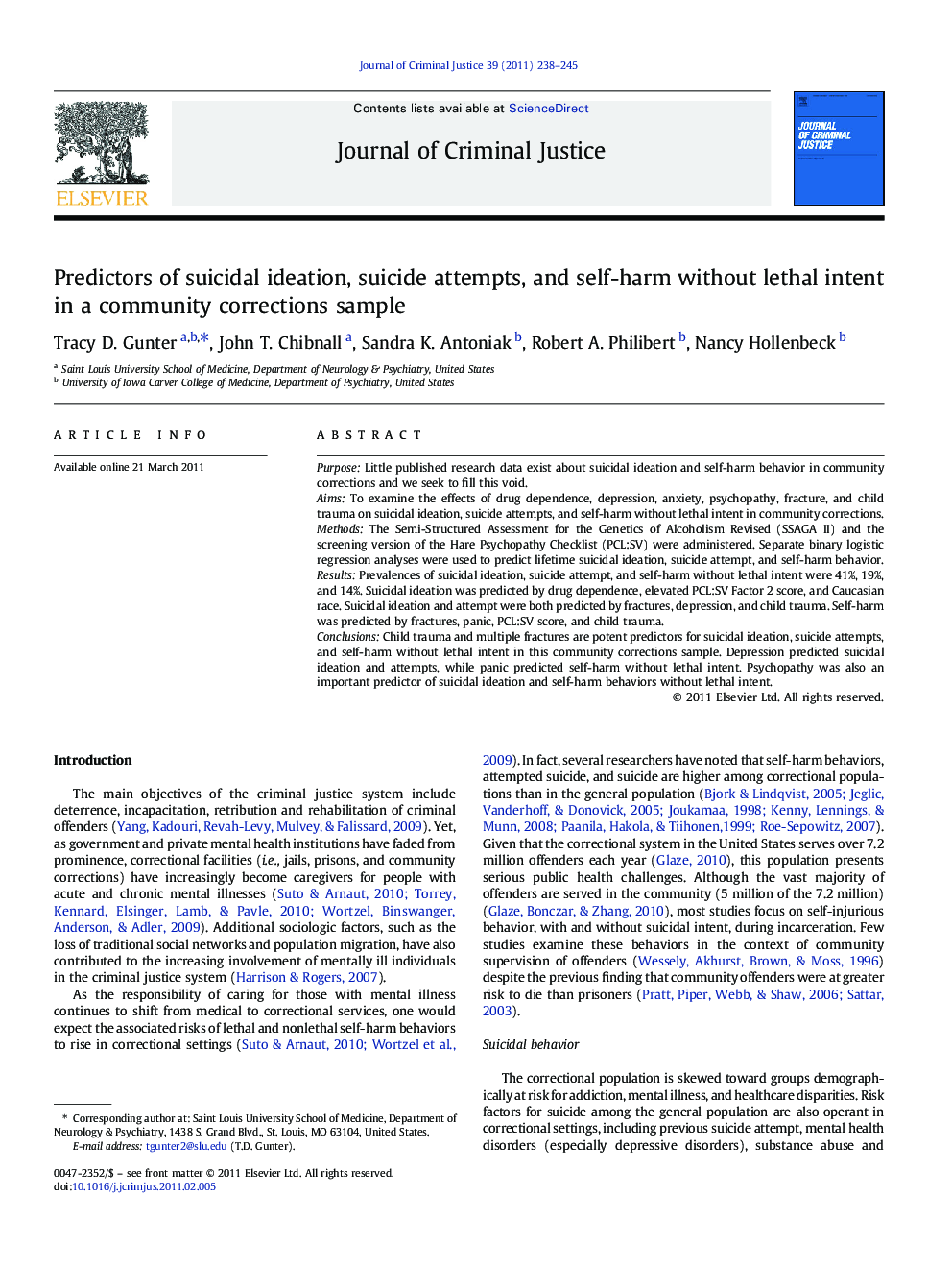 Predictors of suicidal ideation, suicide attempts, and self-harm without lethal intent in a community corrections sample