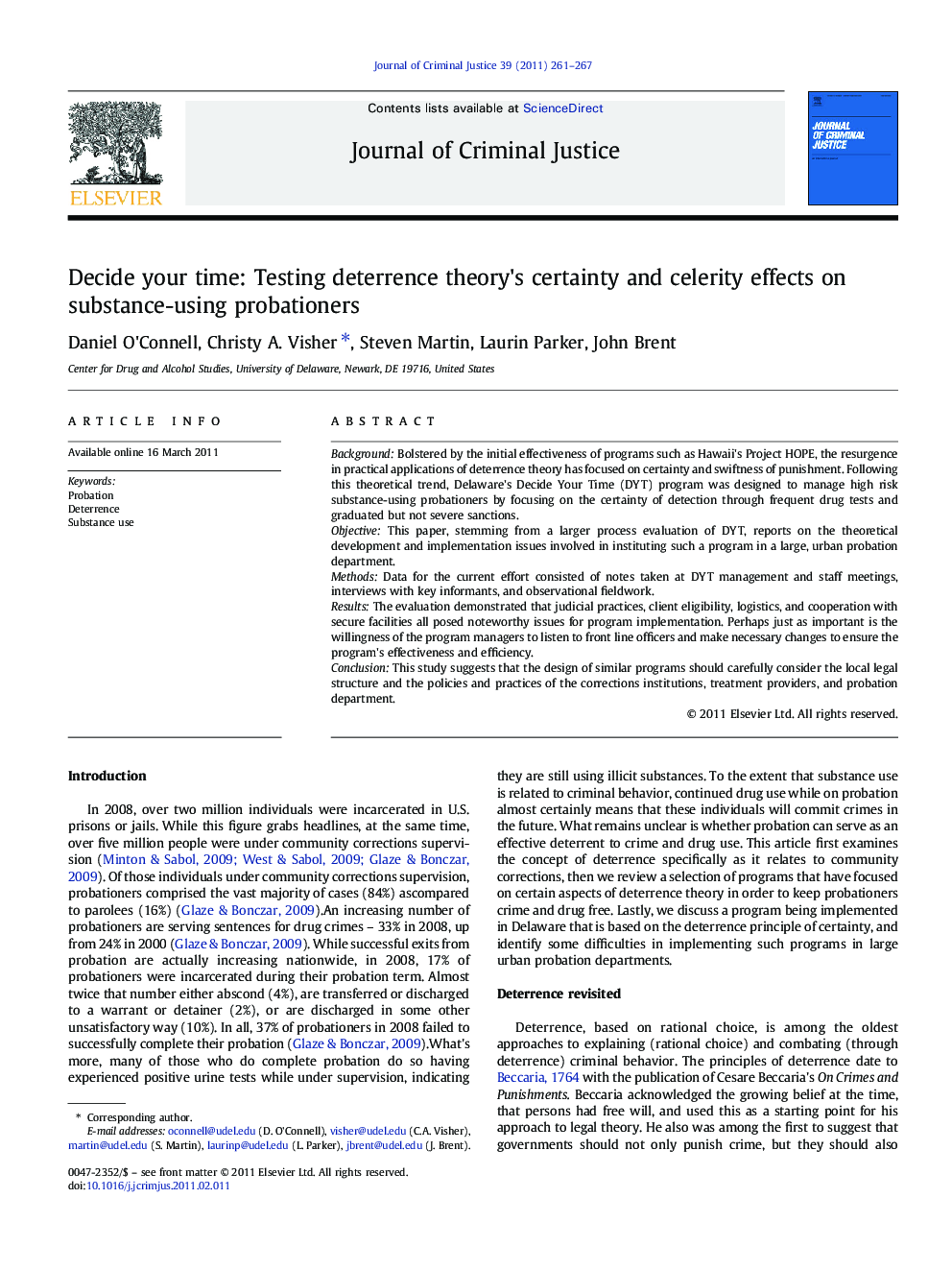 Decide your time: Testing deterrence theory's certainty and celerity effects on substance-using probationers