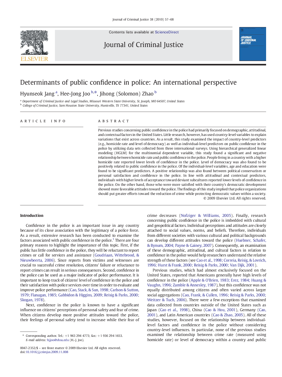 Determinants of public confidence in police: An international perspective