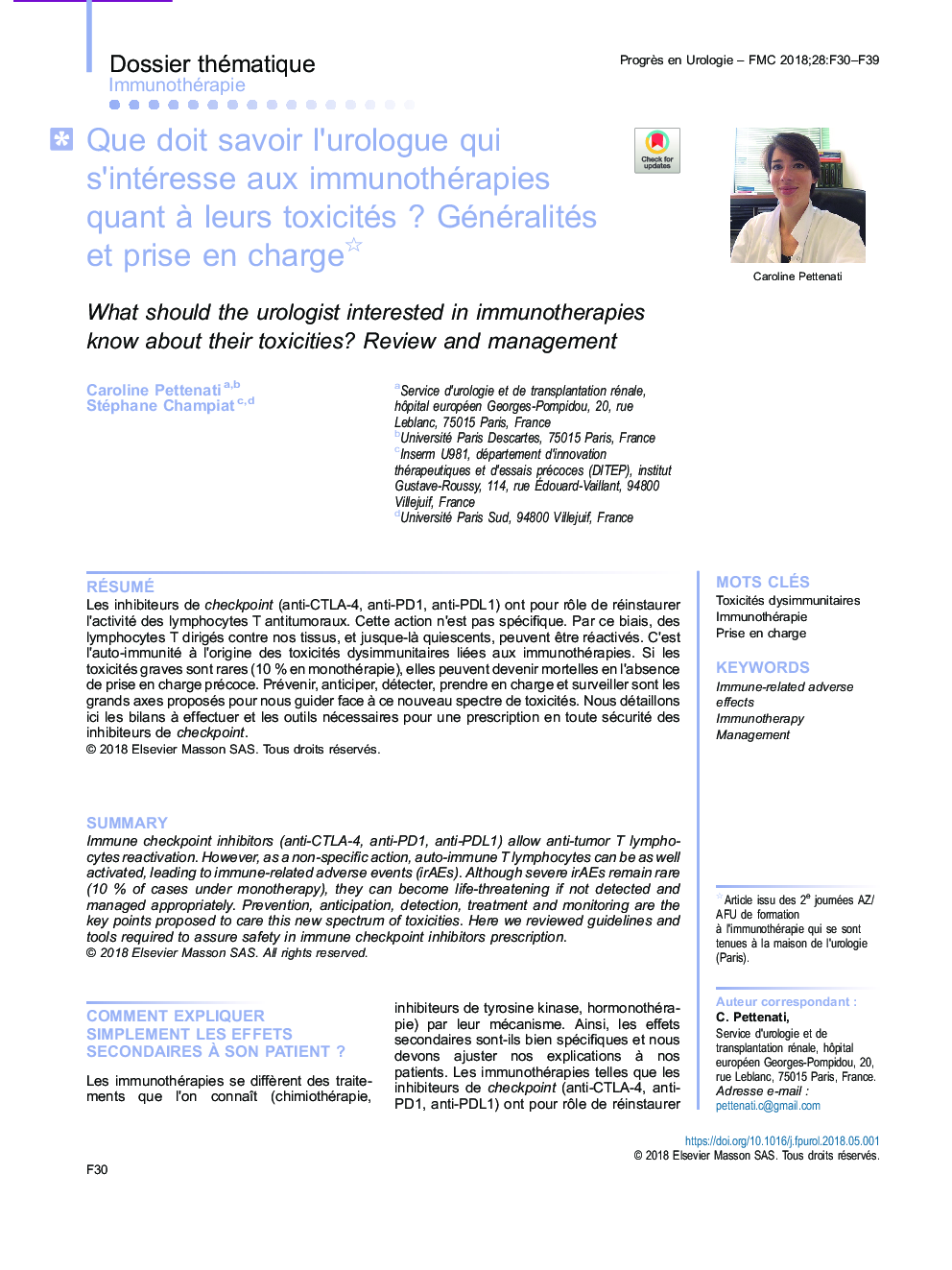 Que doit savoir l'urologue qui s'intéresse aux immunothérapies quant Ã  leurs toxicitésÂ ? Généralités et prise en charge