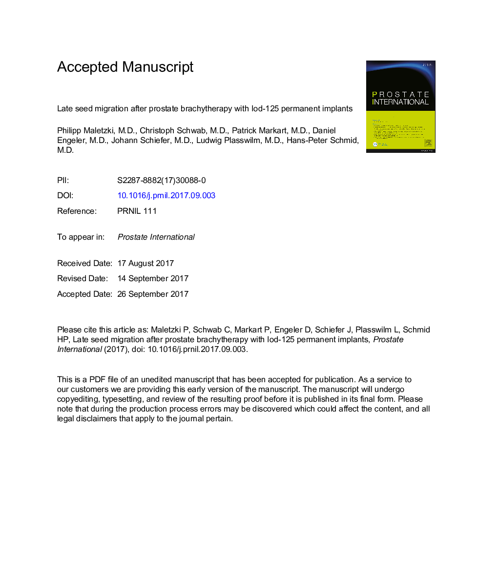 Late seed migration after prostate brachytherapy with Iod-125 permanent implants