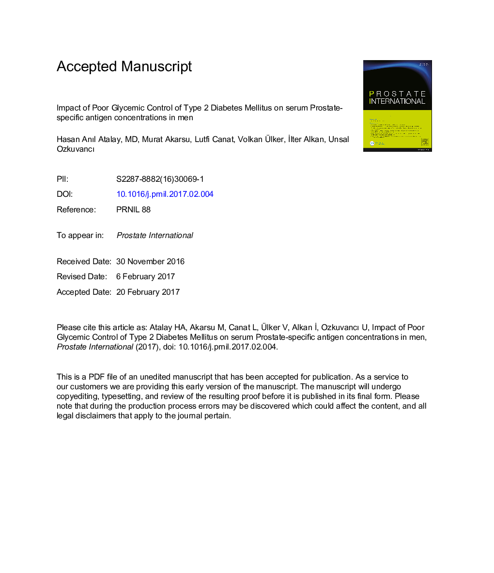 Impact of poor glycemic control of type 2 diabetes mellitus on serum prostate-specific antigen concentrations in men