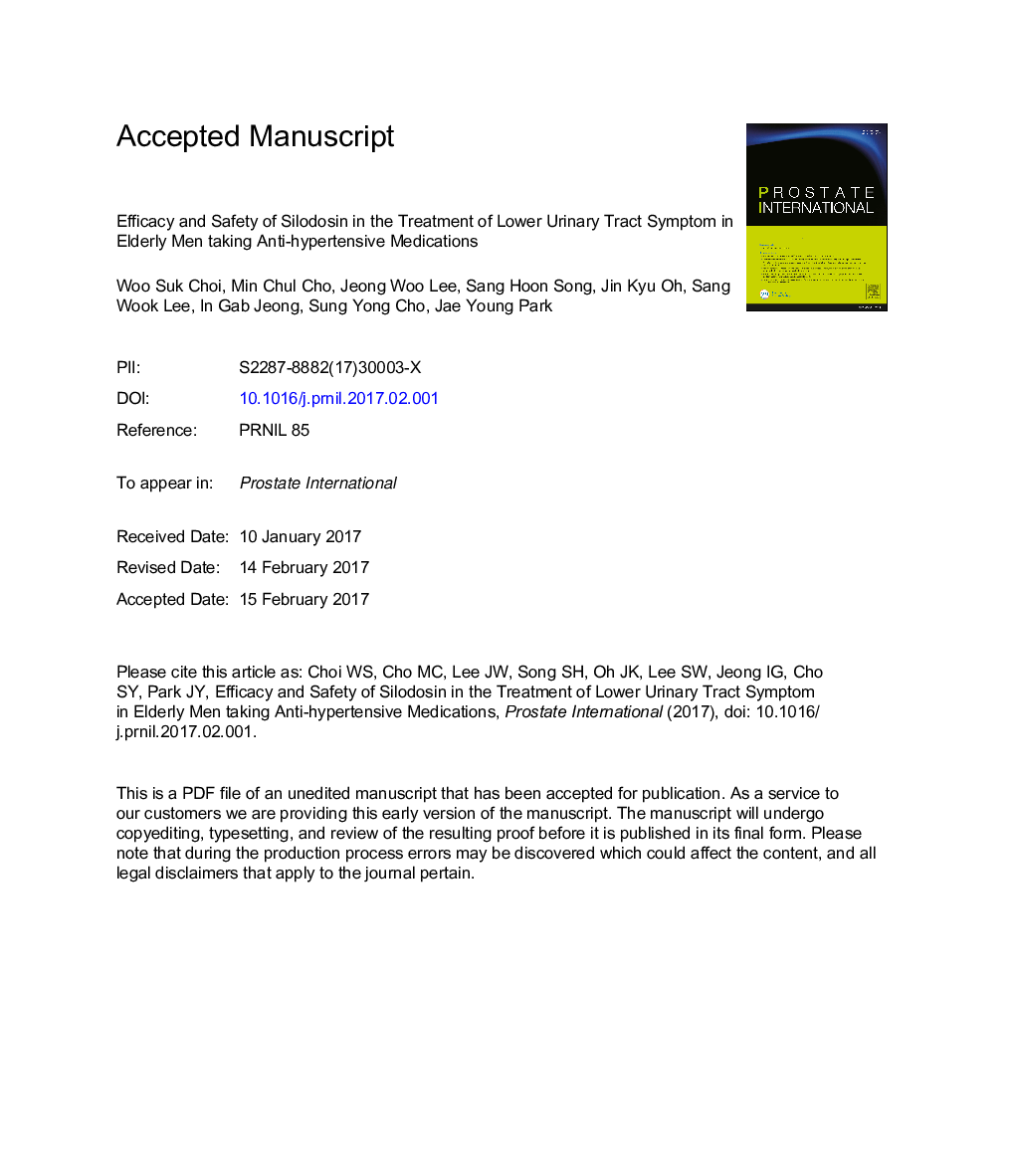 اثربخشی و ایمنی سیلوودوزین در درمان نشانه های دستگاه ادراری پایین در مردان سالم مصرف داروهای ضد فشار خون 