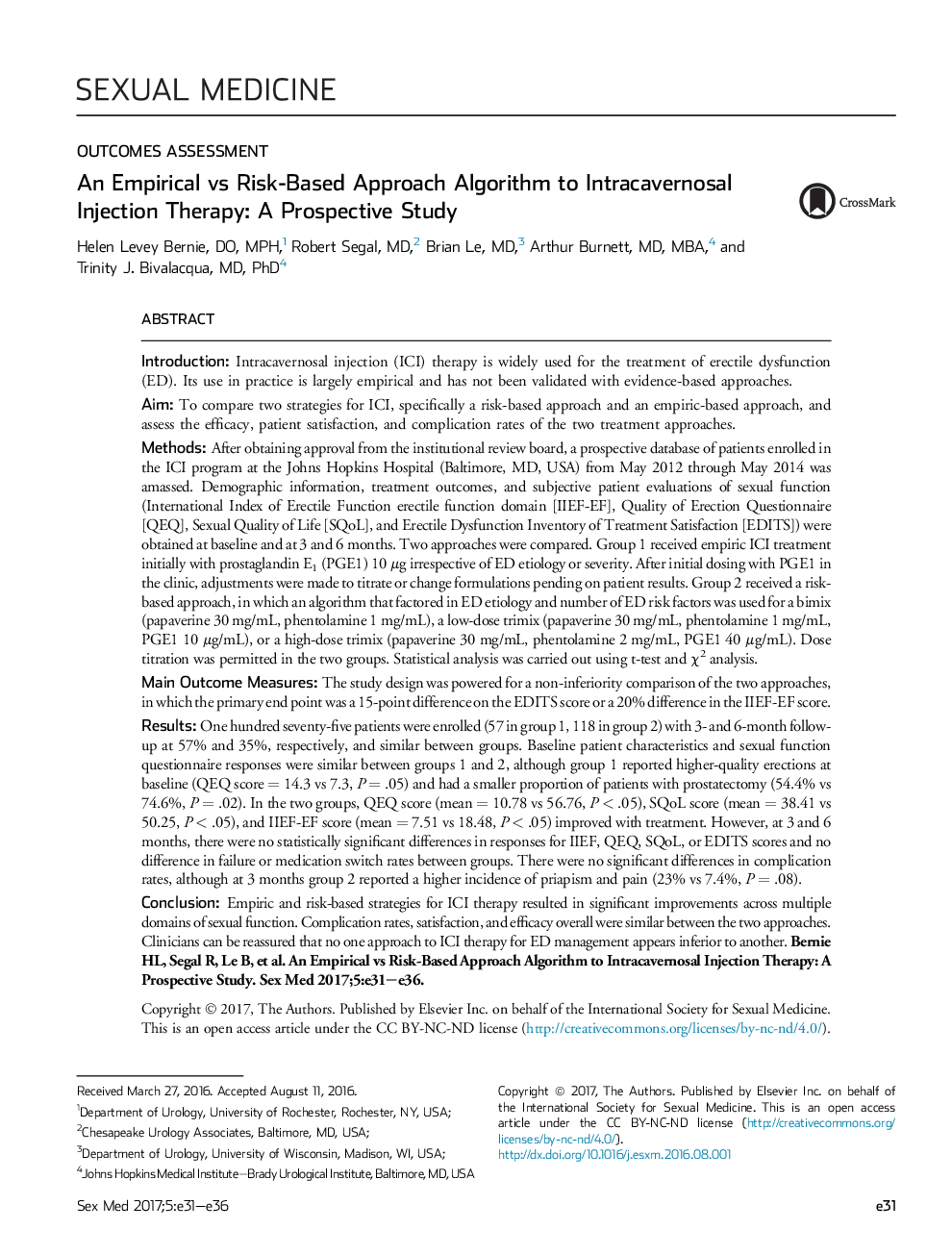 An Empirical vs Risk-Based Approach Algorithm to Intracavernosal Injection Therapy: A Prospective Study