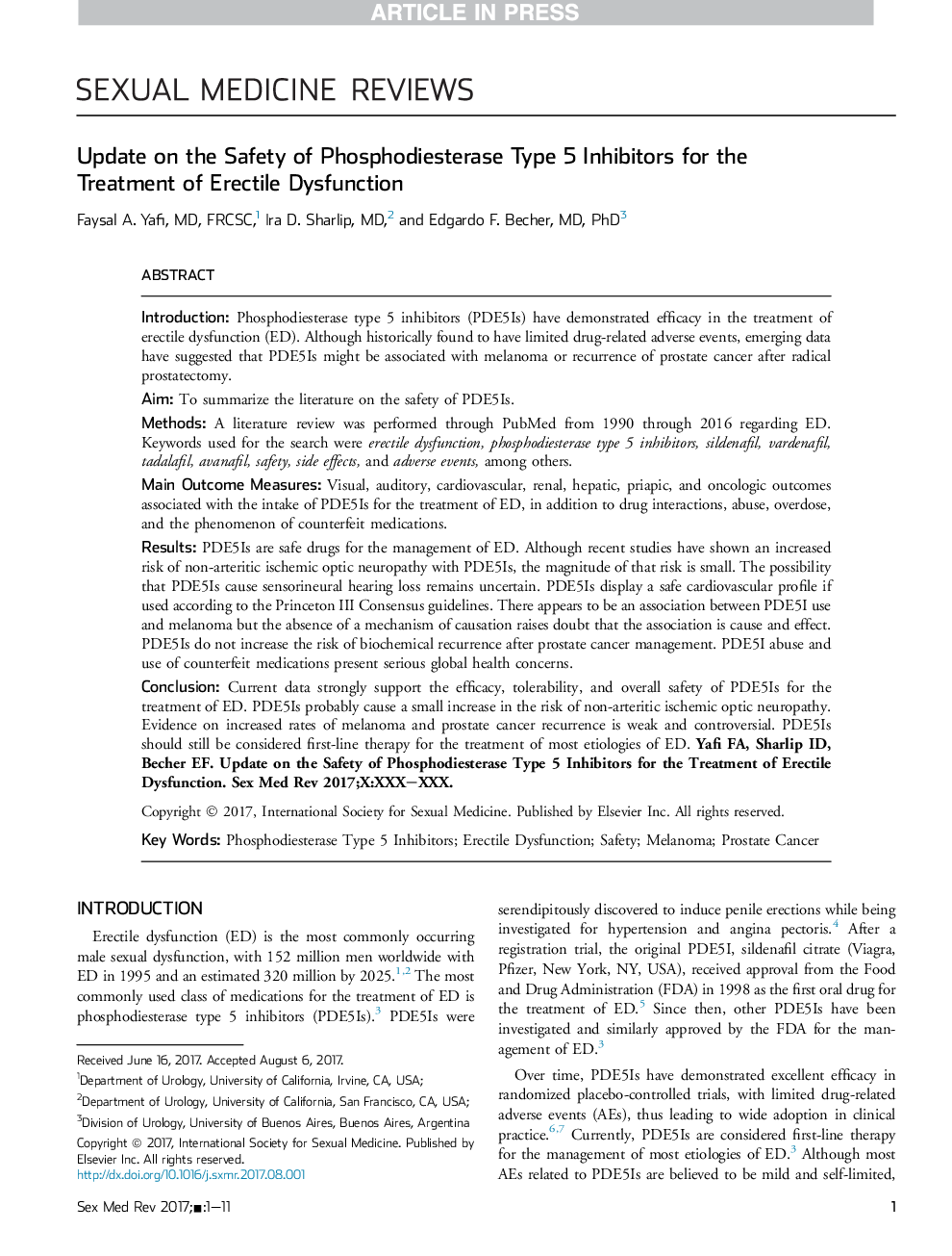 Update on the Safety of Phosphodiesterase Type 5 Inhibitors for the Treatment of Erectile Dysfunction