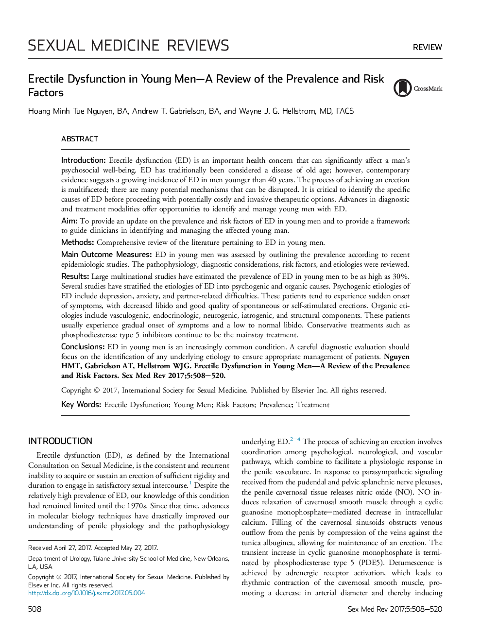 Erectile Dysfunction in Young Men-A Review of the Prevalence and Risk Factors